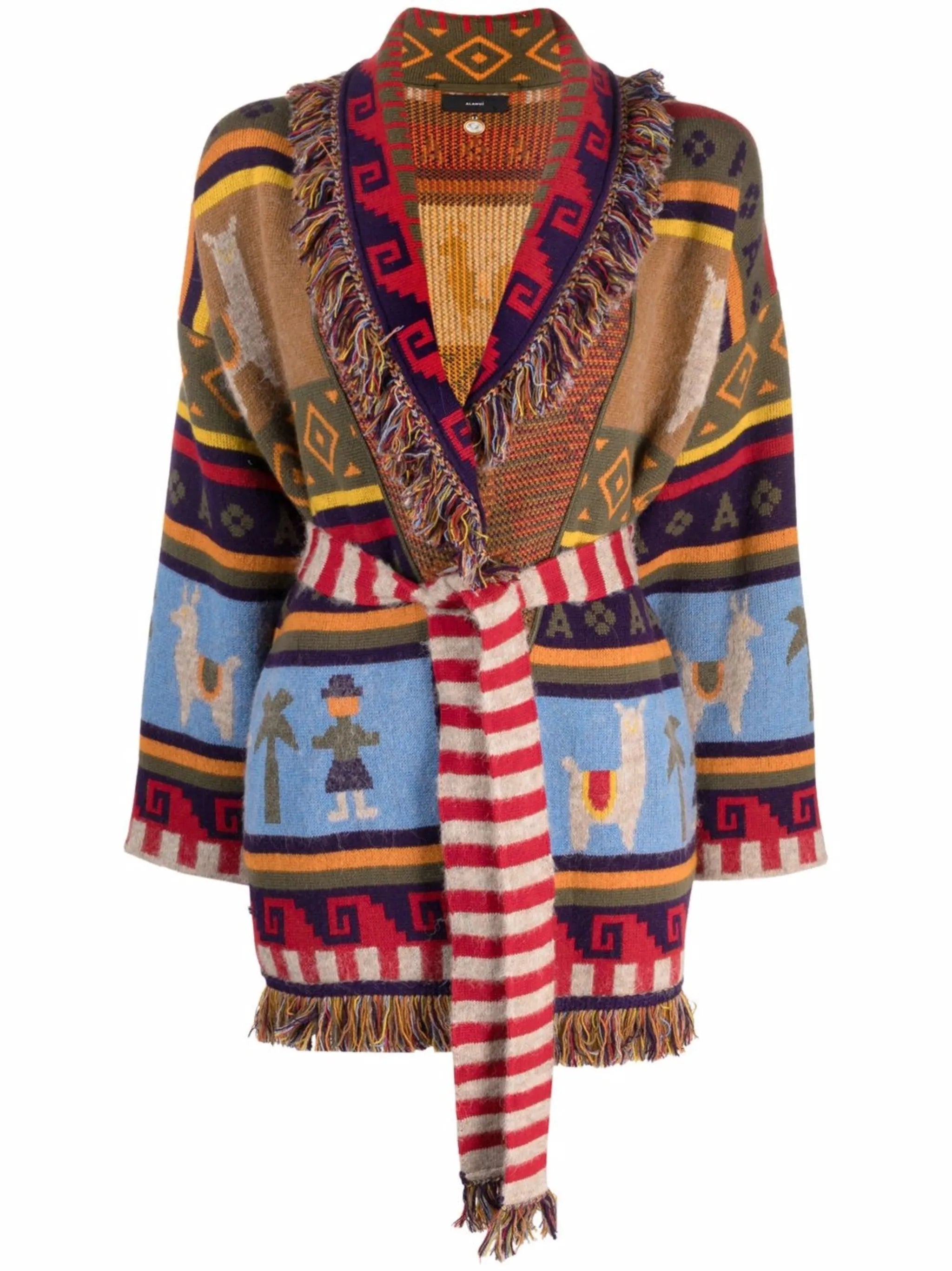 patterned intarsia-knit cardigan