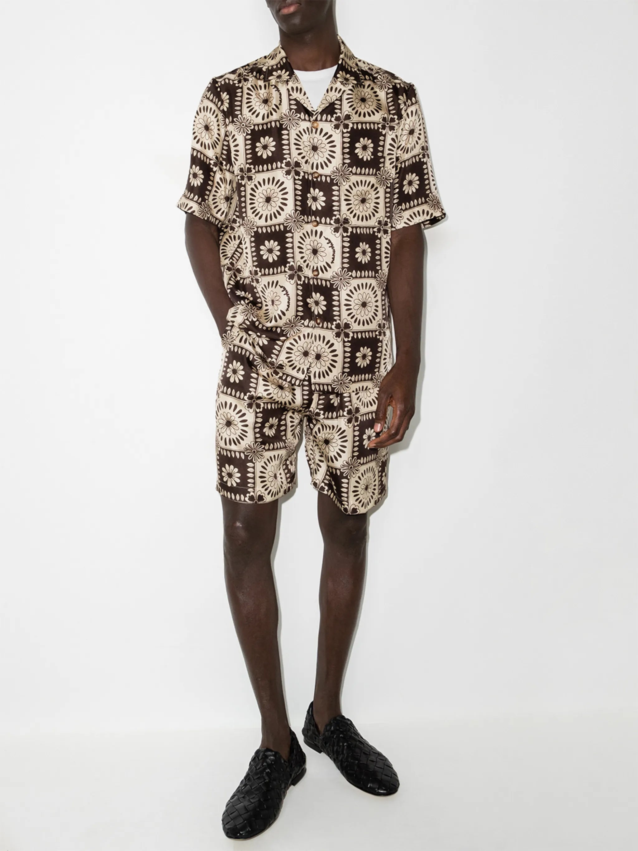 tile-print silk shirt