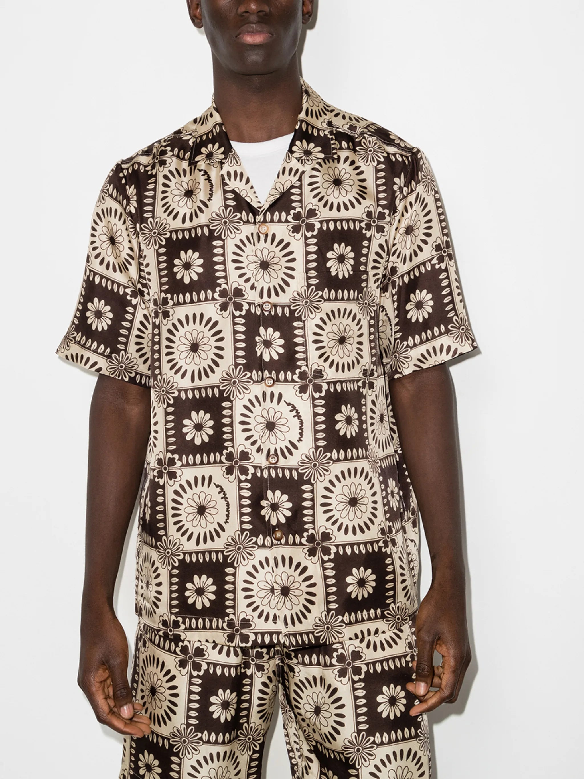 tile-print silk shirt
