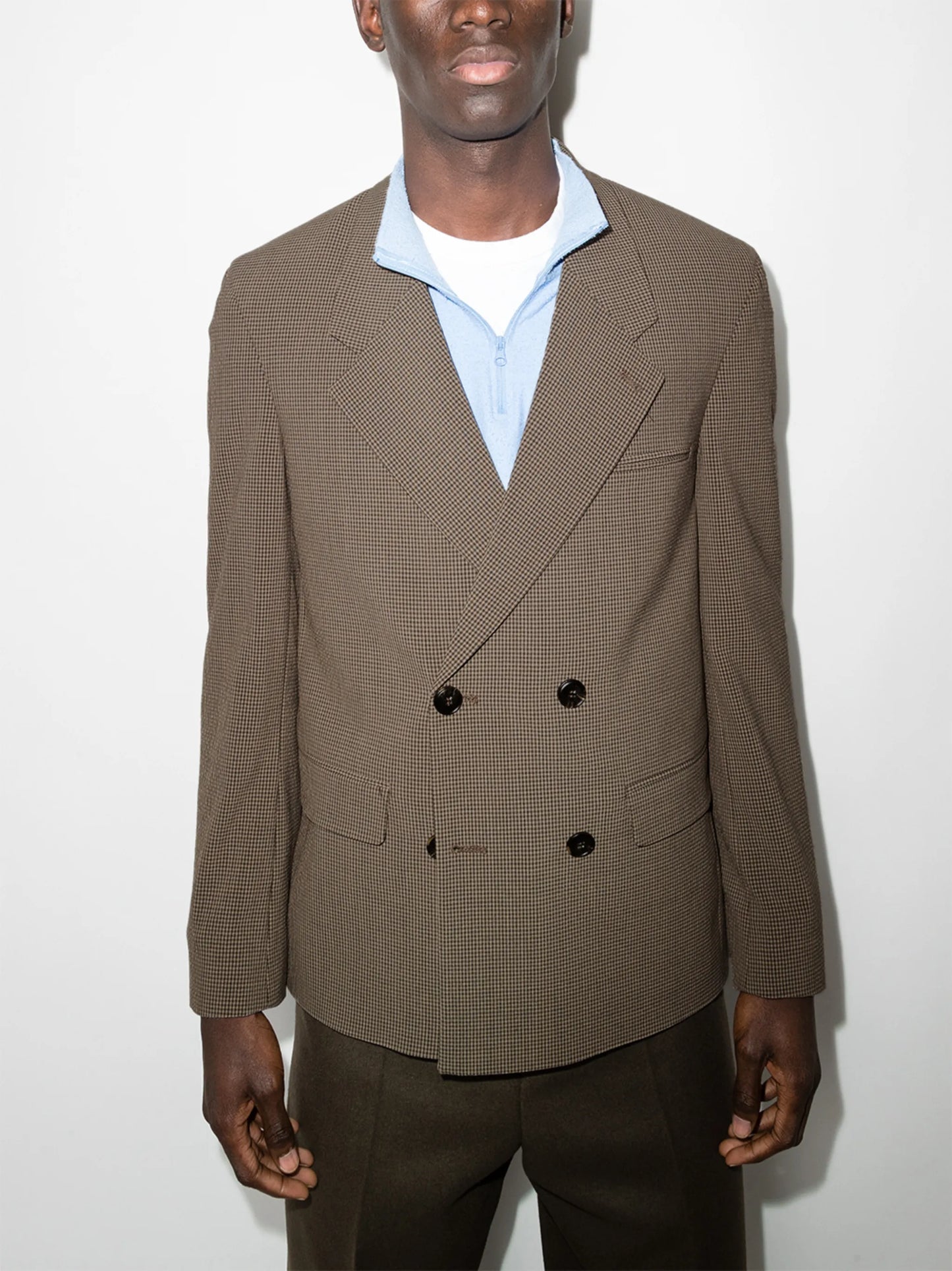 double-breasted check blazer
