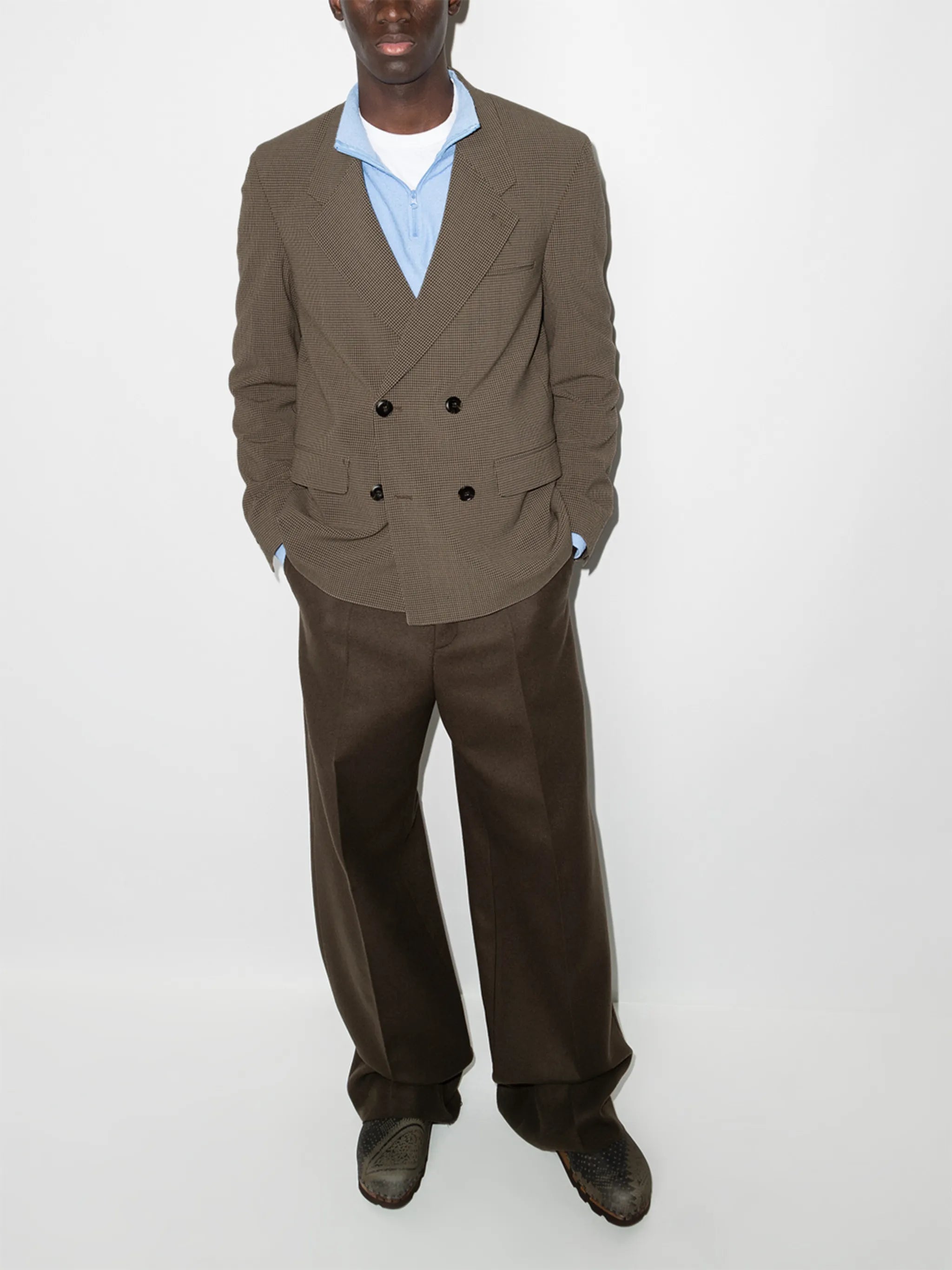 double-breasted check blazer