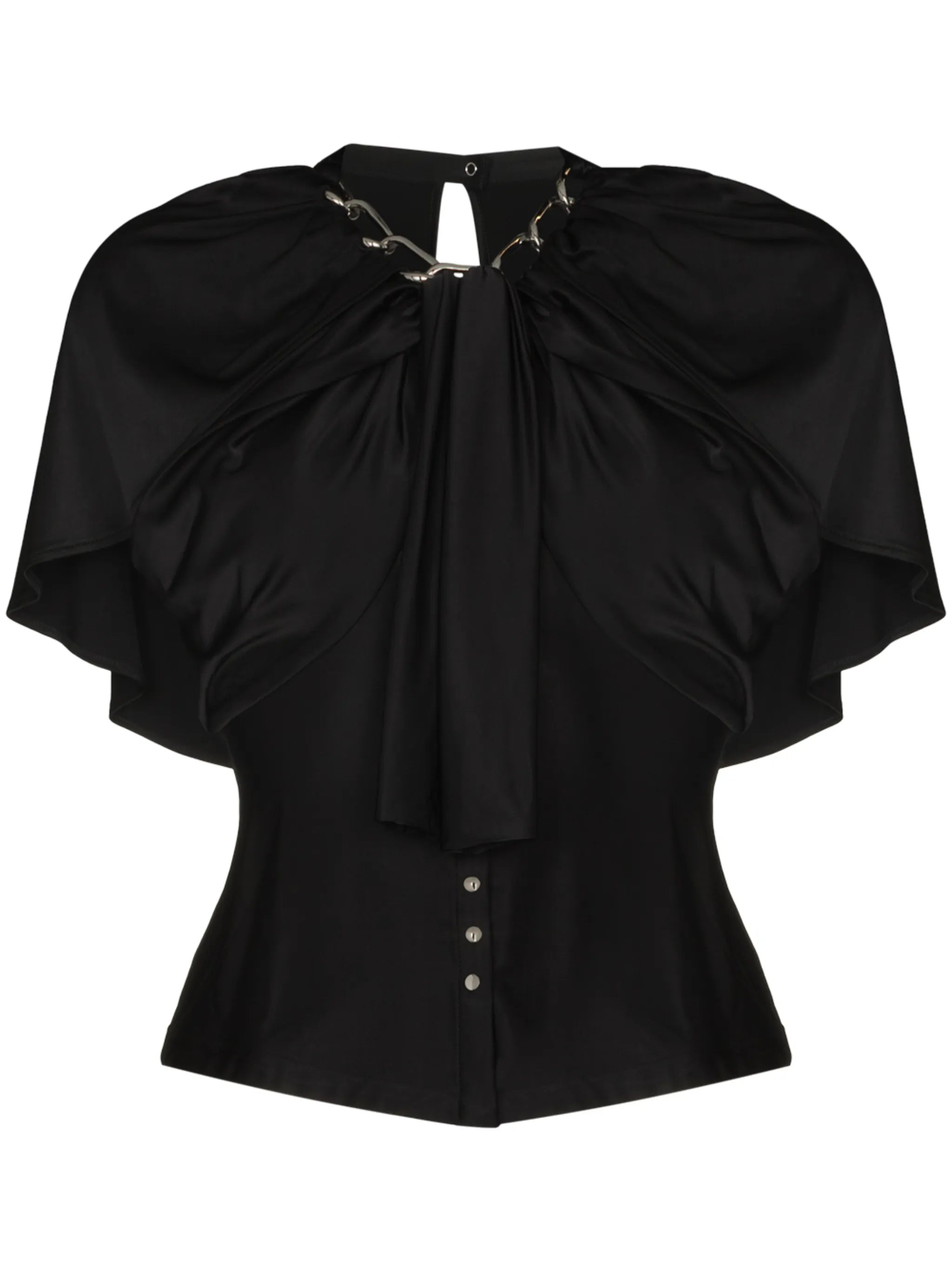 chain-embellished draped sleeves blouse