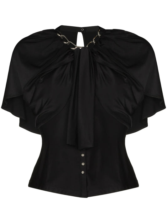 chain-embellished draped sleeves blouse