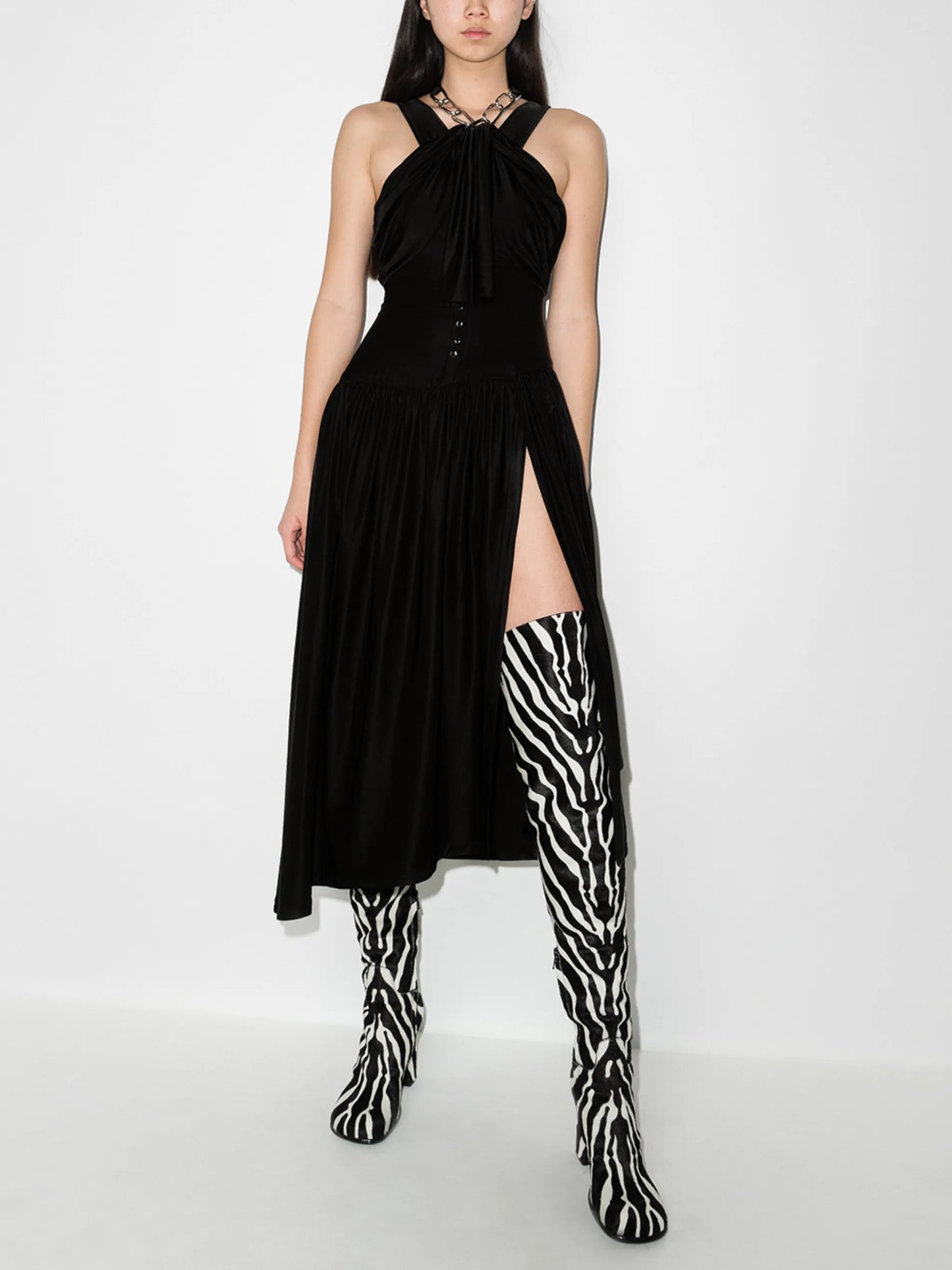 halterneck chain-detail midi dress