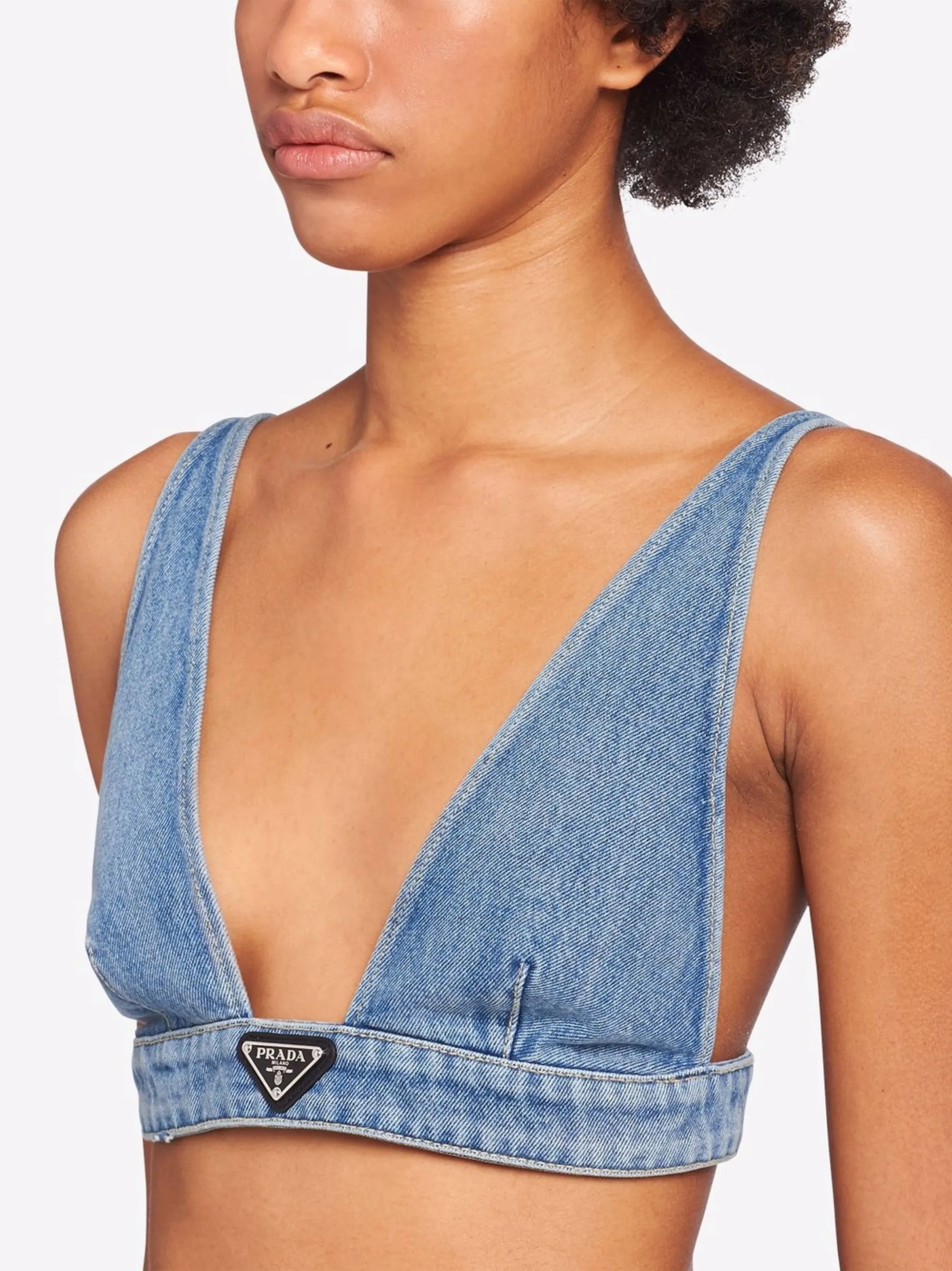 triangle-logo denim bralette