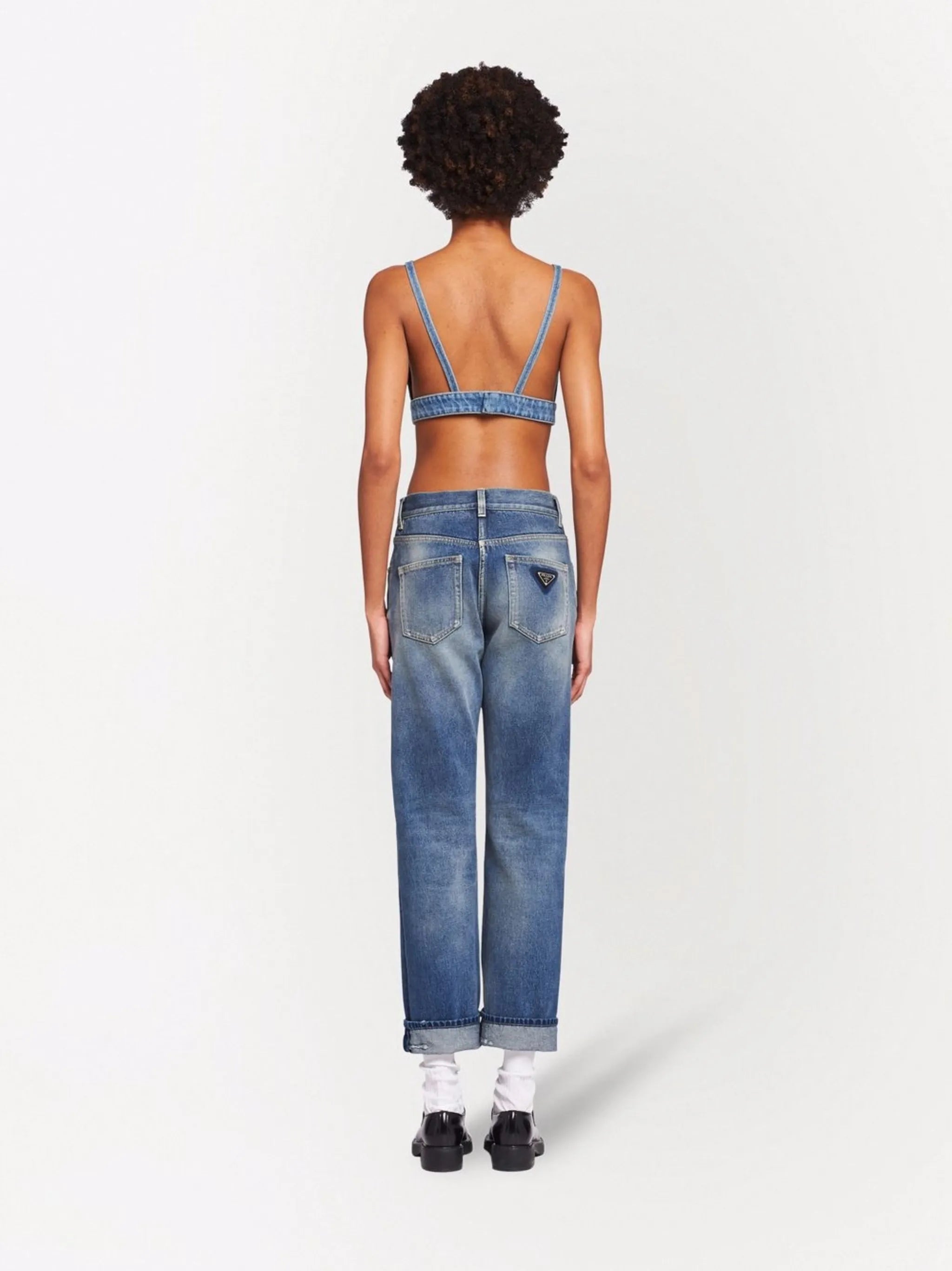 triangle-logo denim bralette