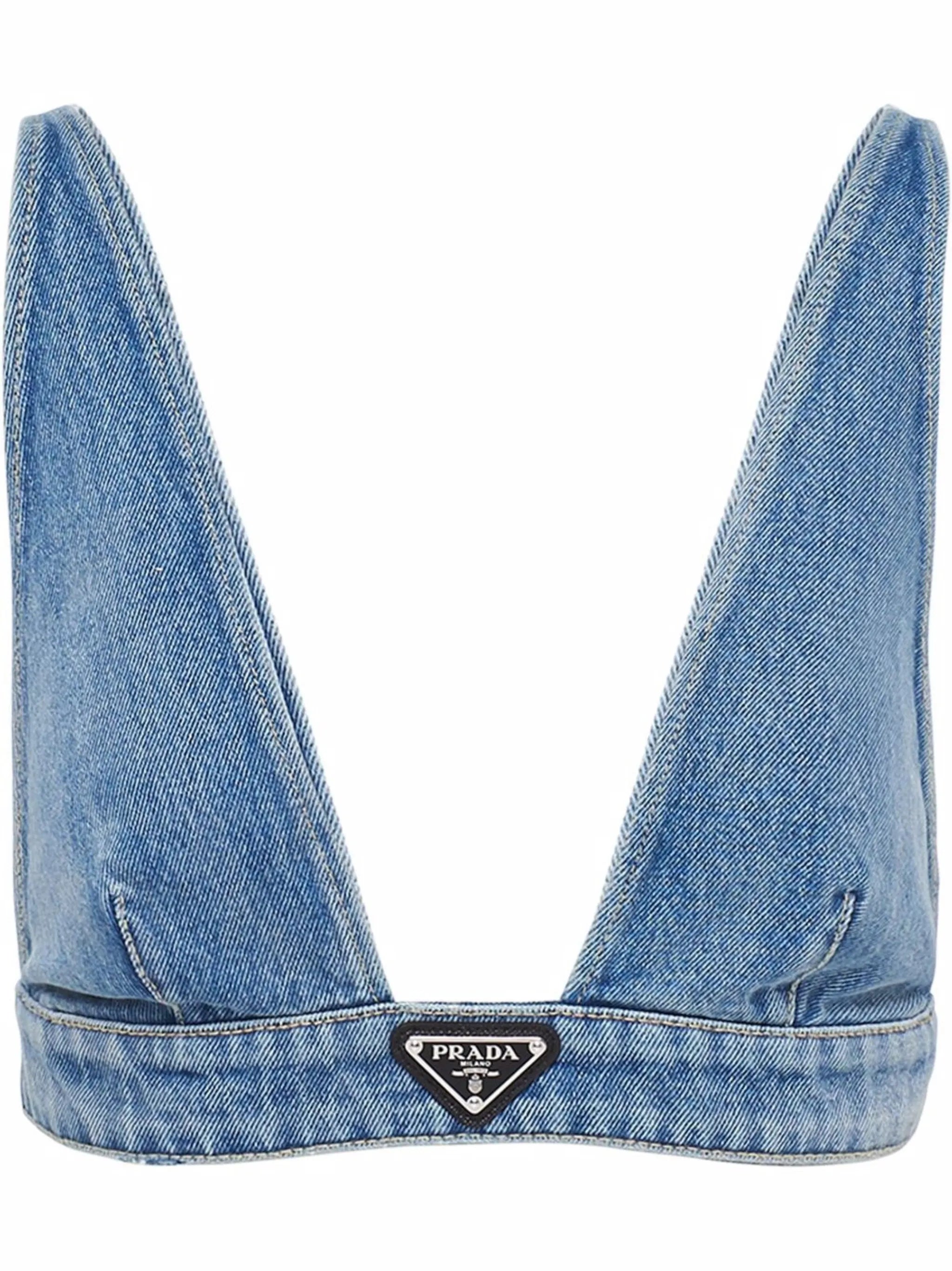 triangle-logo denim bralette