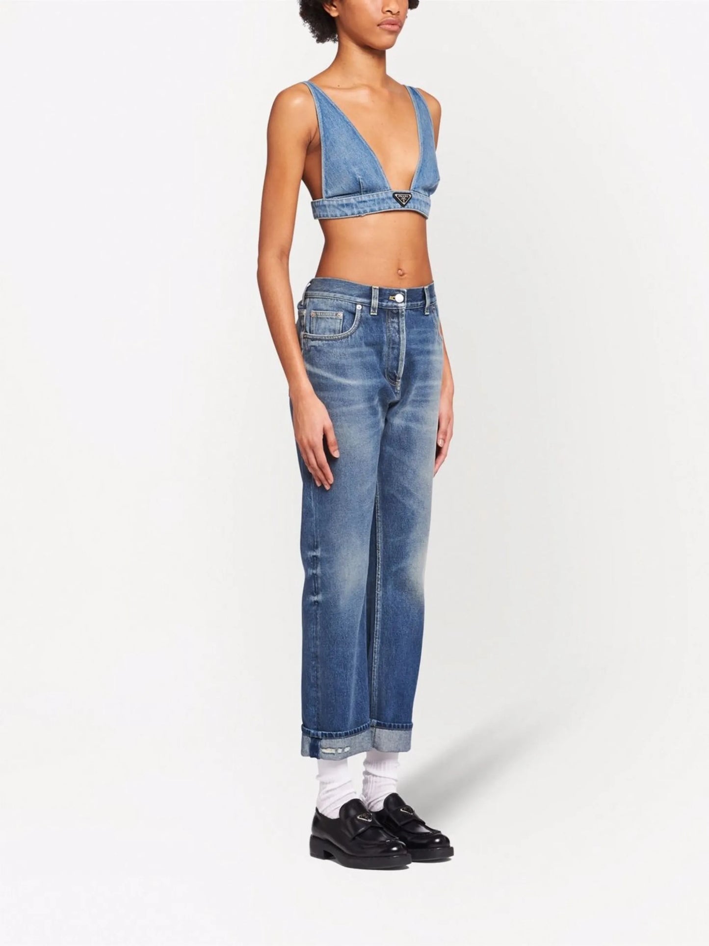 triangle-logo denim bralette