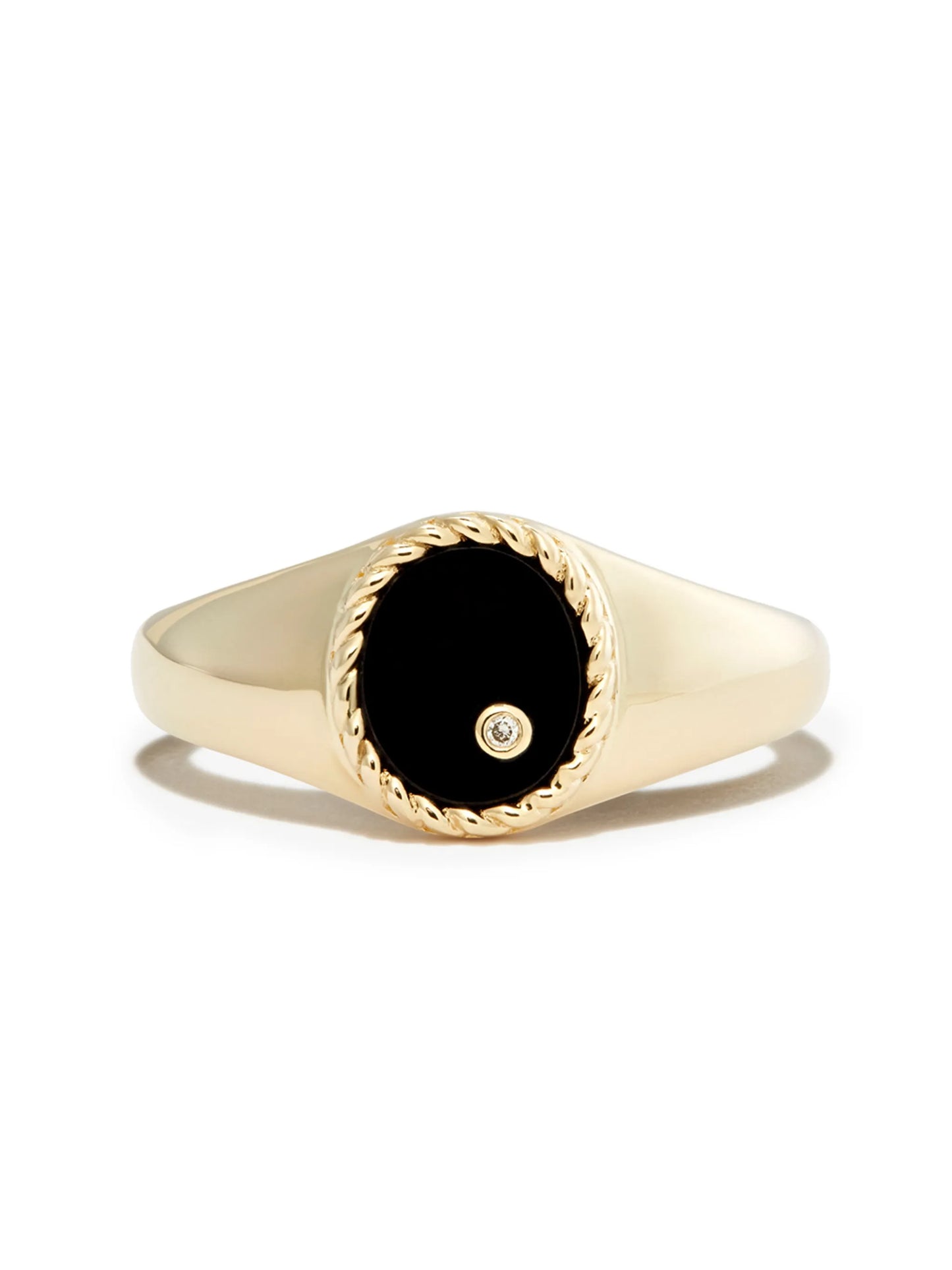 9kt yellow gold onyx and diamond signet ring