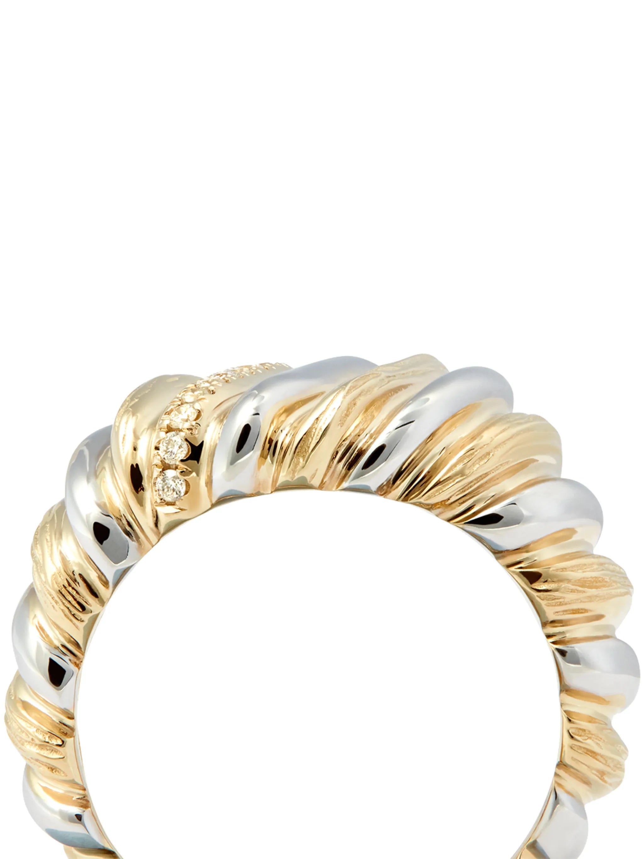 9kt yellow gold Gaufrette diamond signet ring