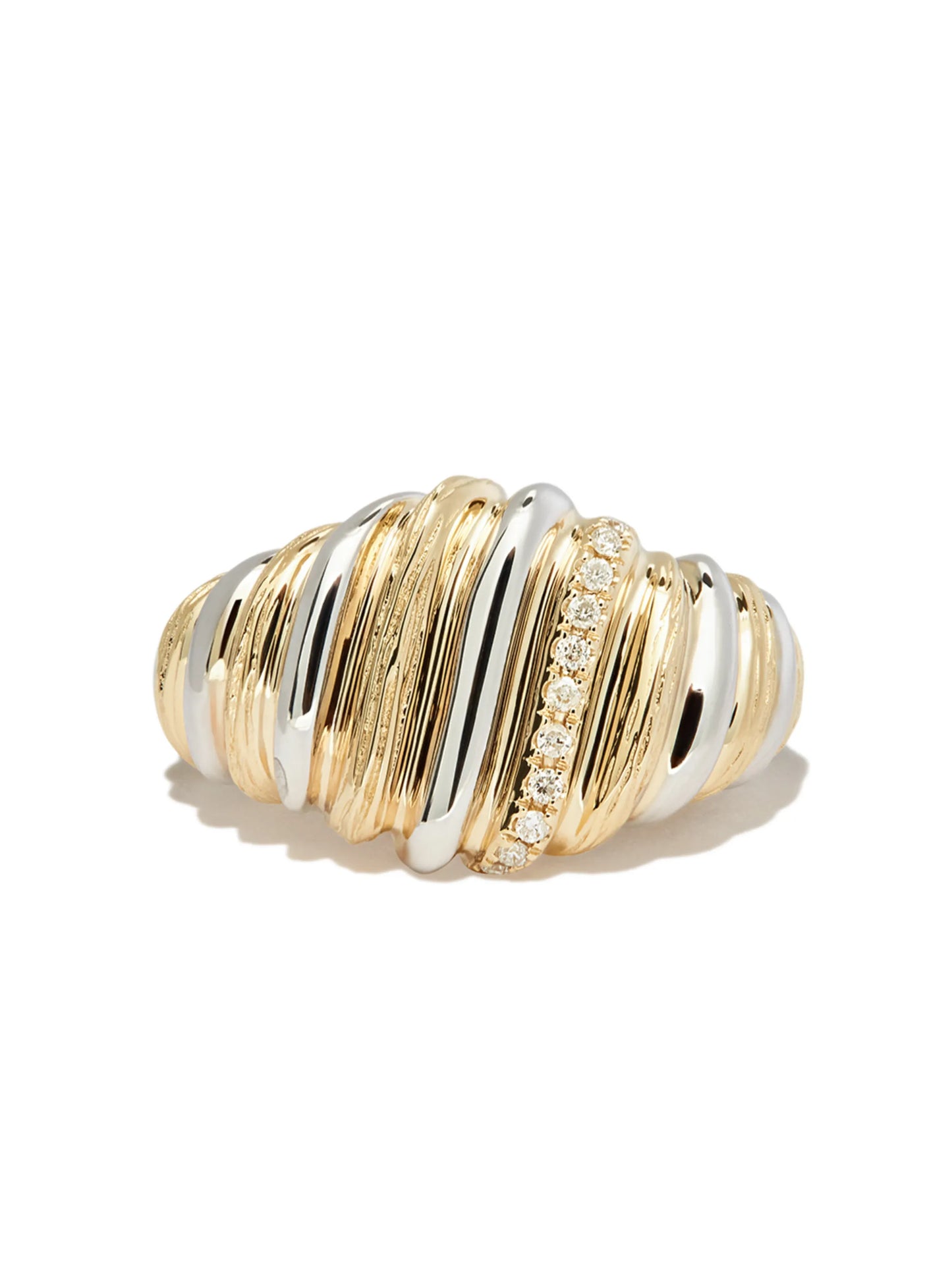 9kt yellow gold Gaufrette diamond signet ring