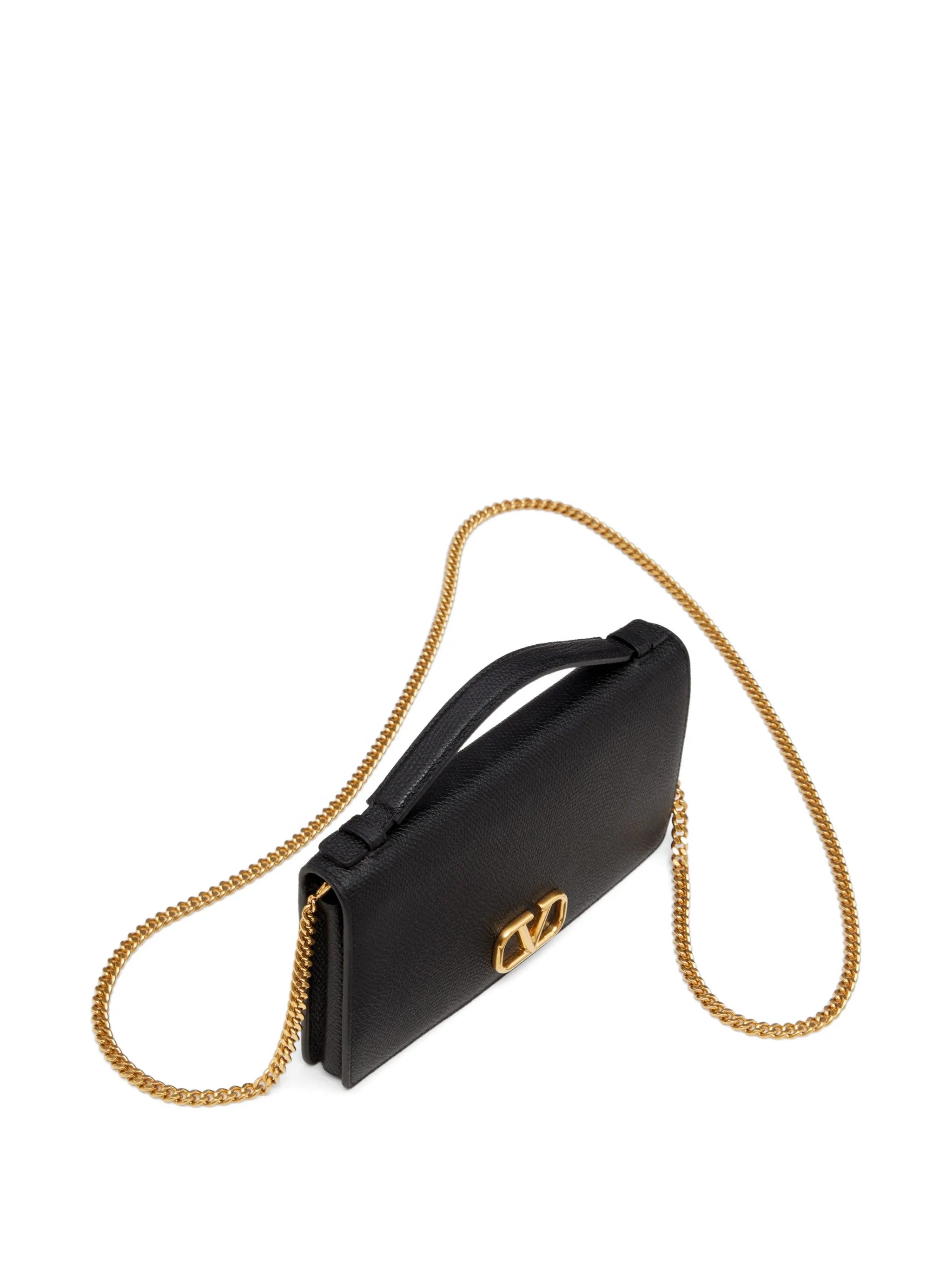 VLogo Signature grainy calfskin wallet with chain
