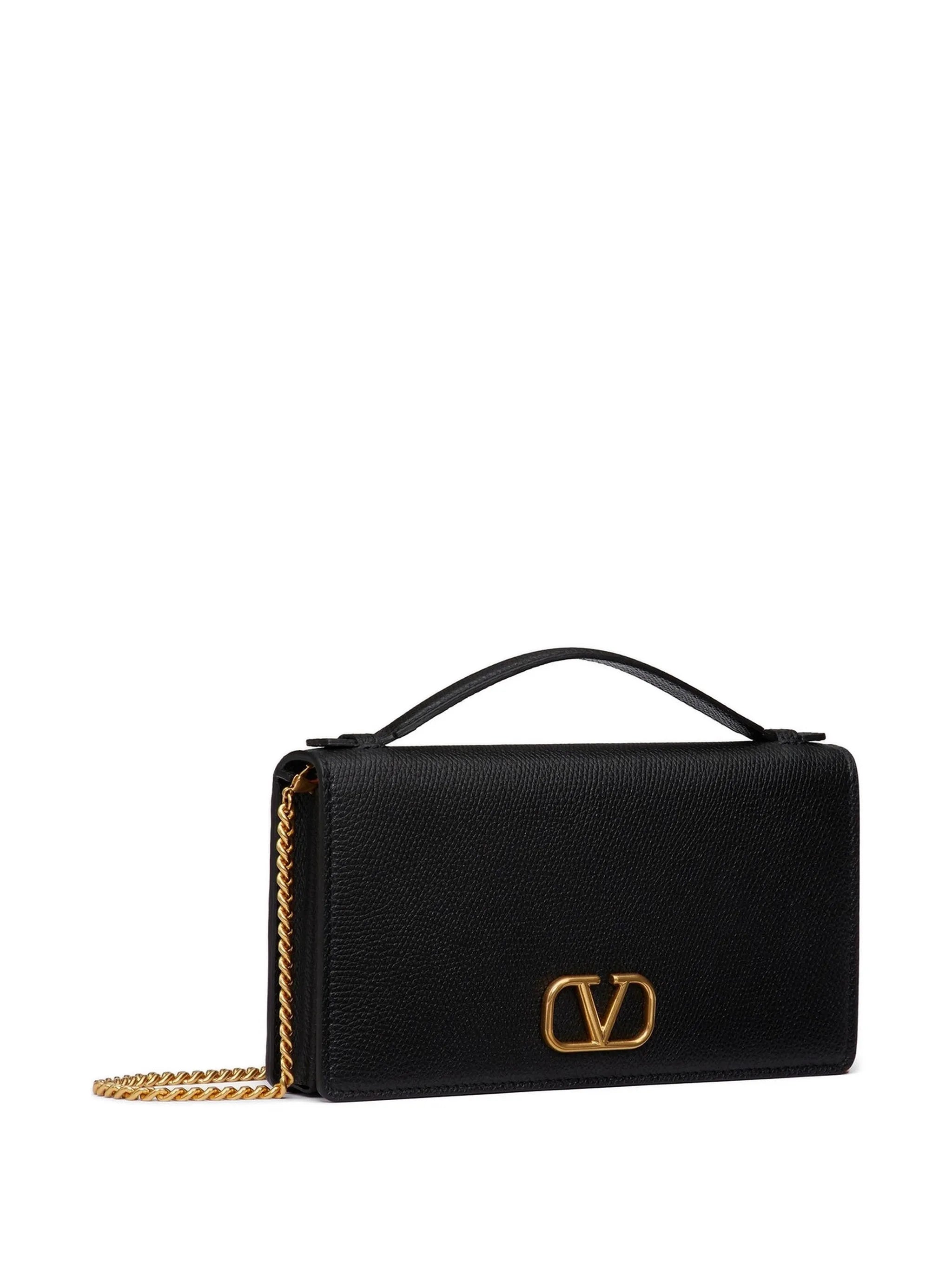 VLogo Signature grainy calfskin wallet with chain