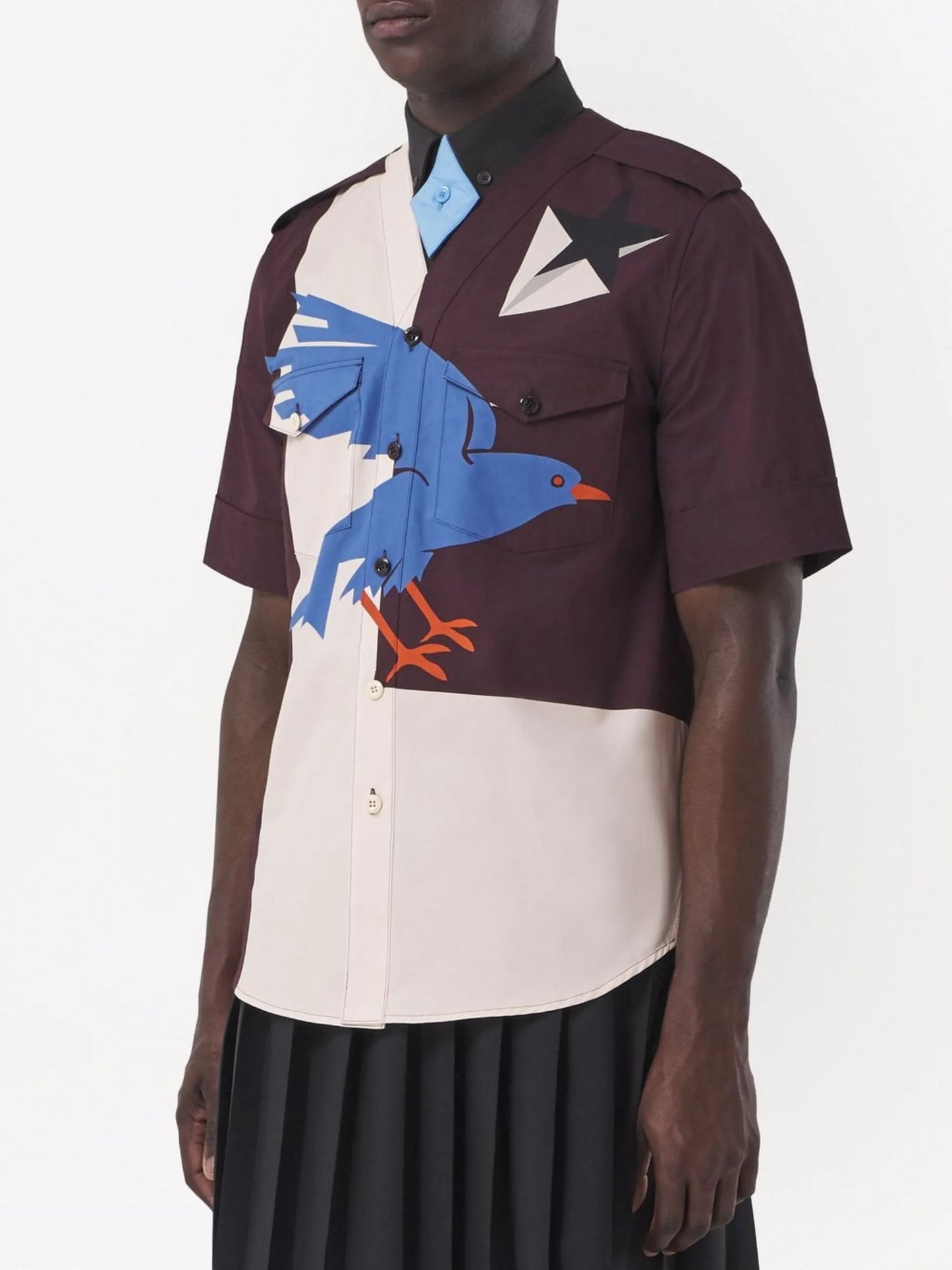 bird-print shirt