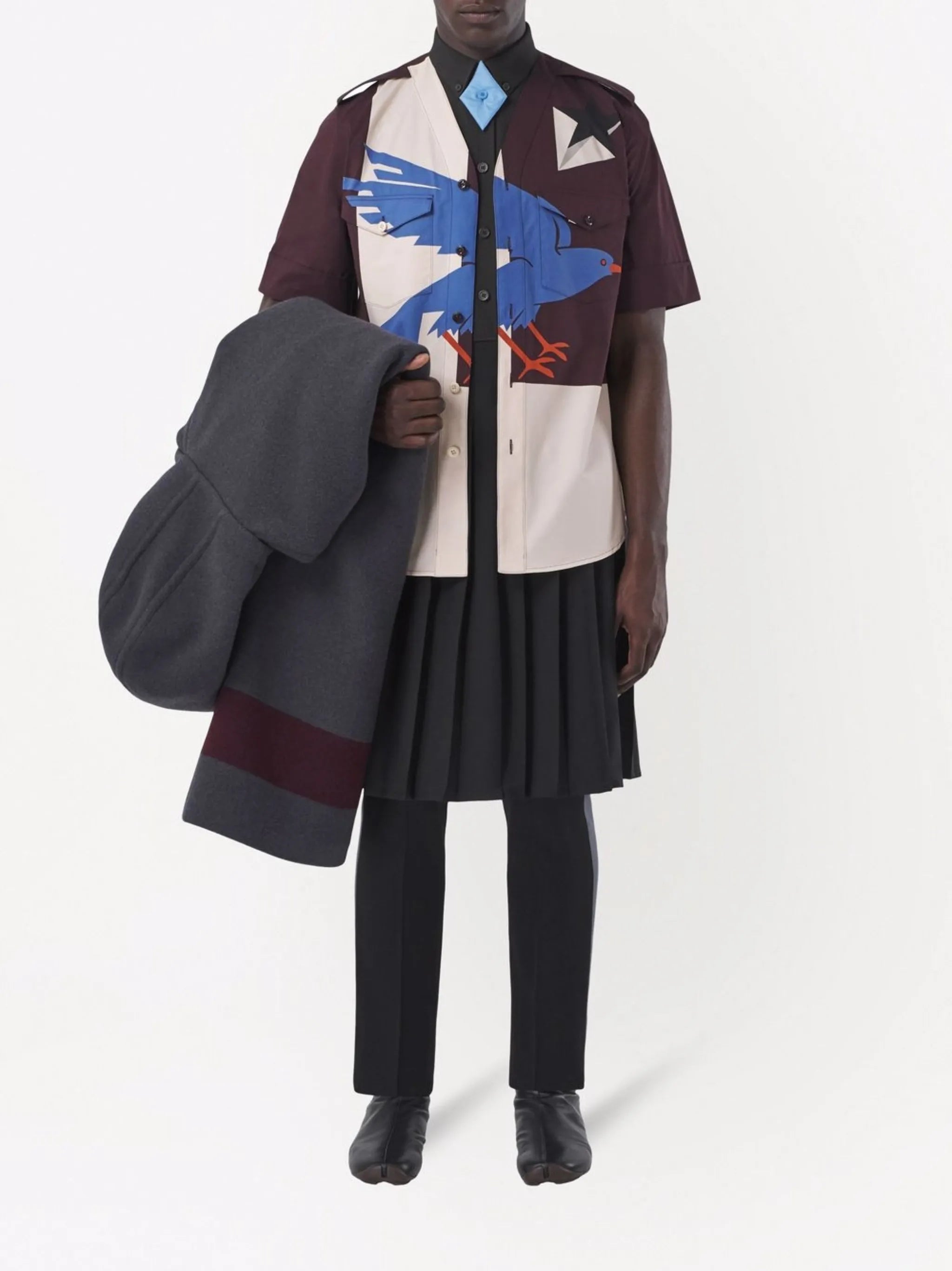 bird-print shirt