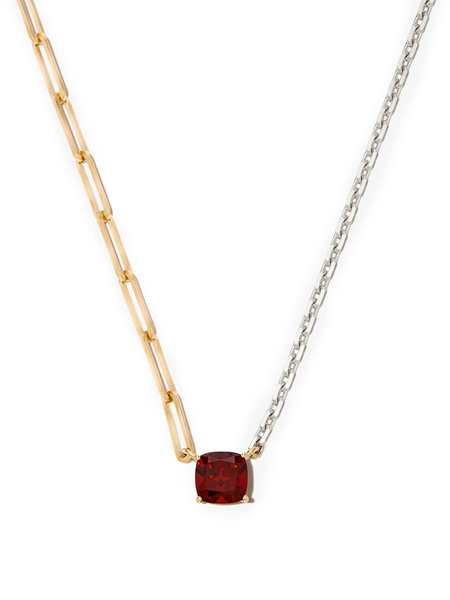 18kt white and yellow gold garnet solitaire necklace