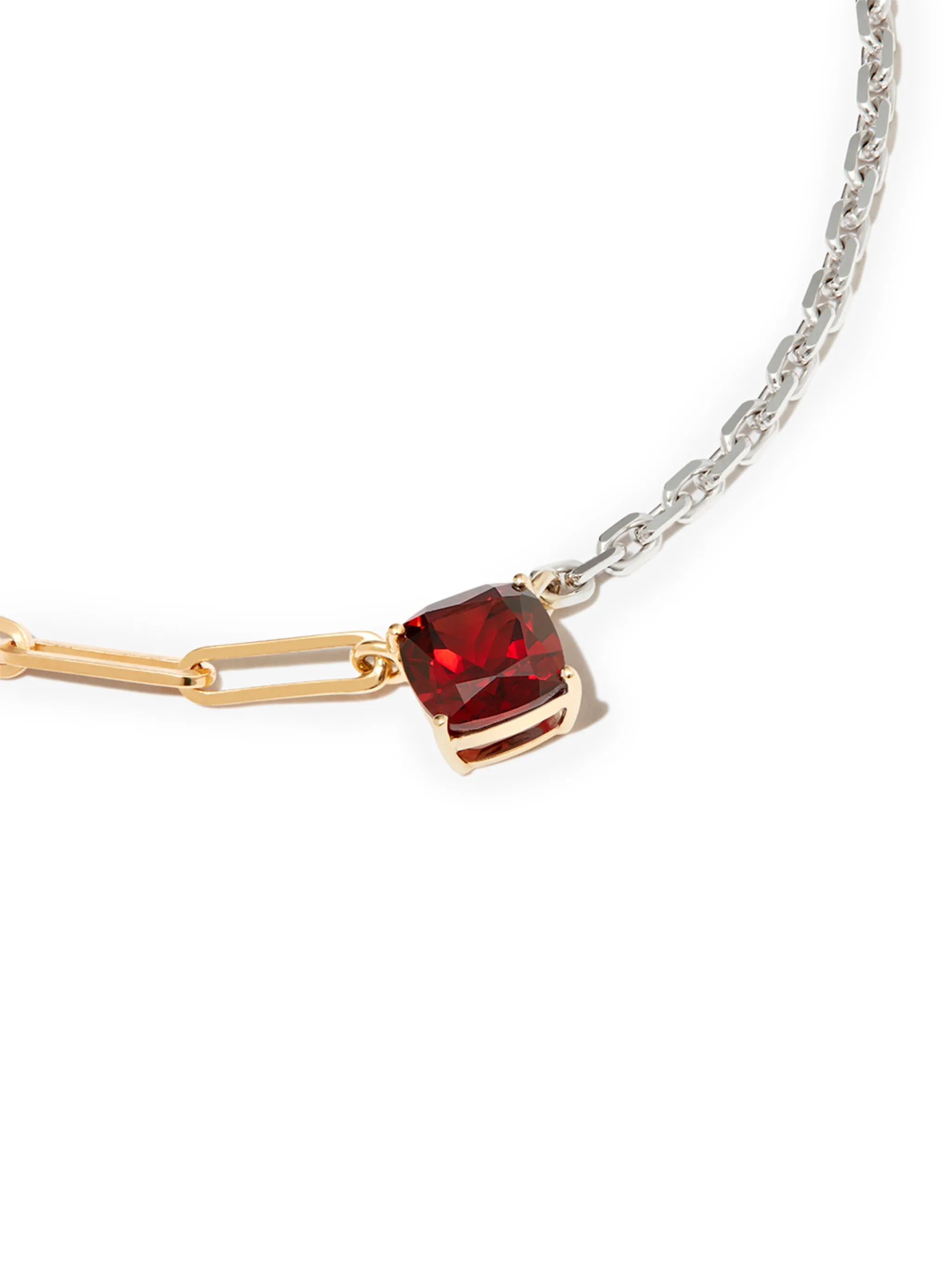 18kt white and yellow gold garnet solitaire necklace