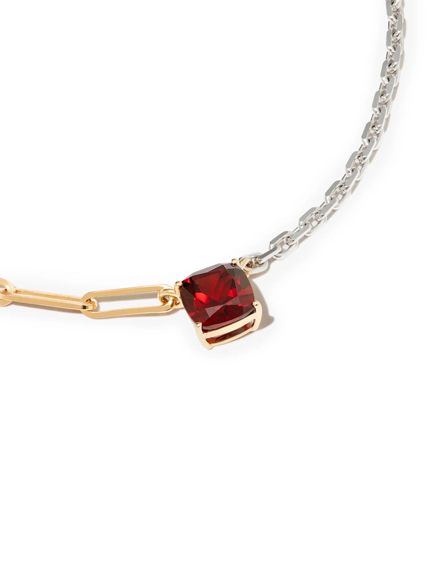 18kt white and yellow gold garnet solitaire necklace