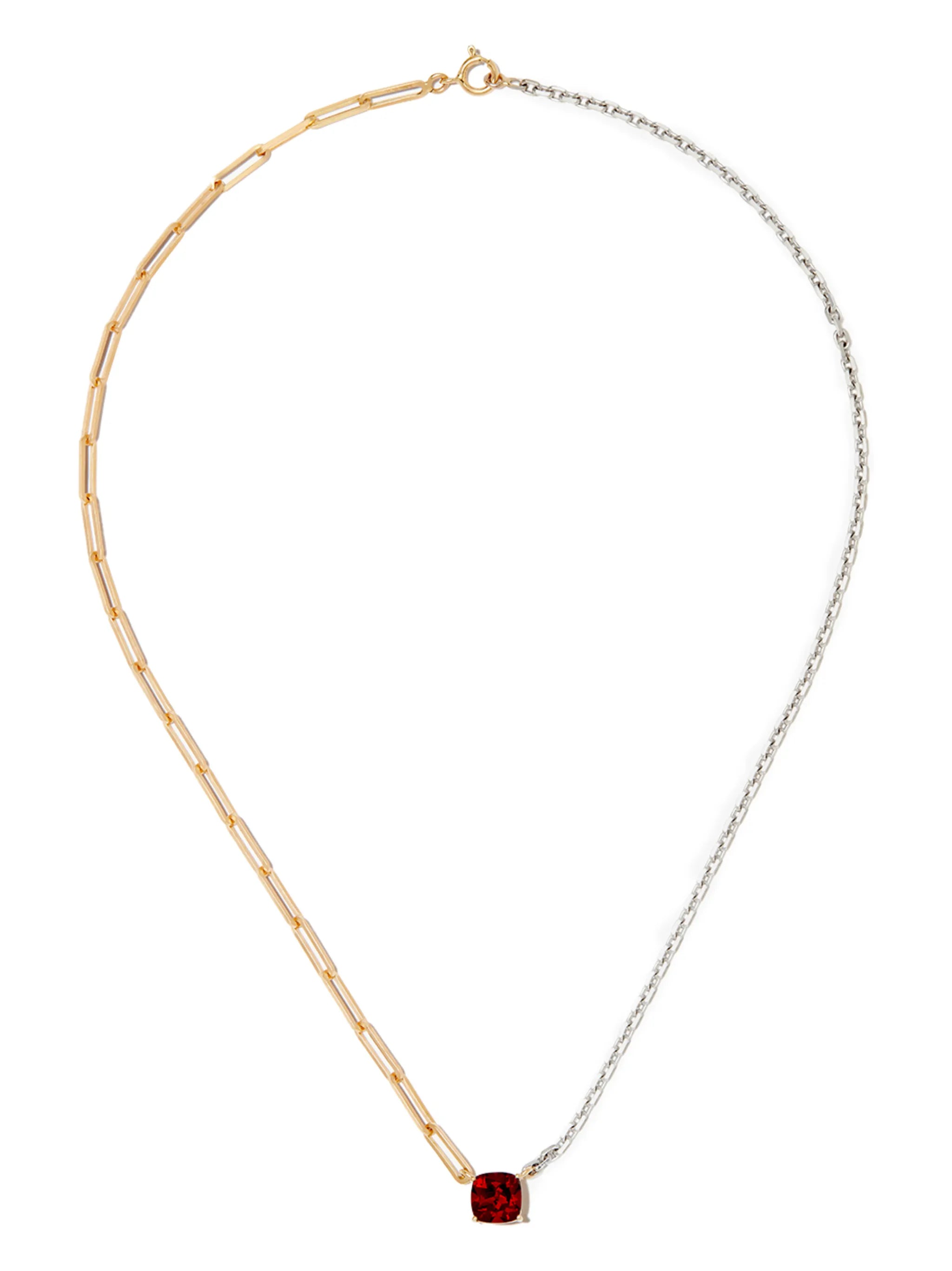18kt white and yellow gold garnet solitaire necklace