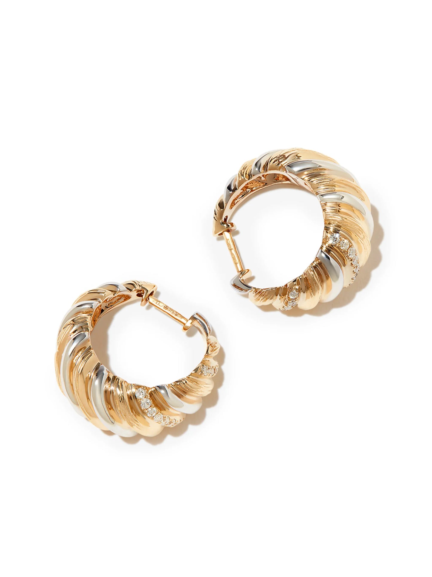 9kt yellow and white gold Gaufrette diamond hoop earrings