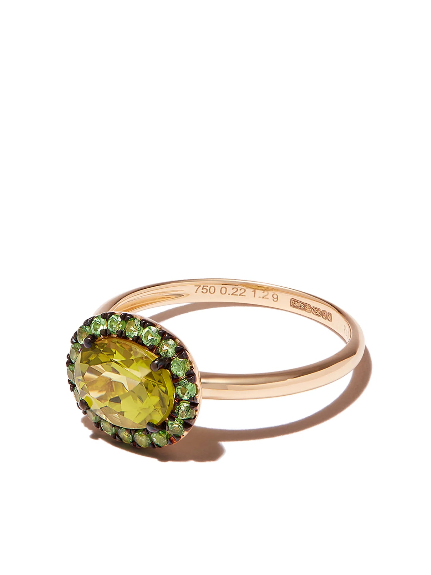 18kt yellow gold peridot and garnet ring