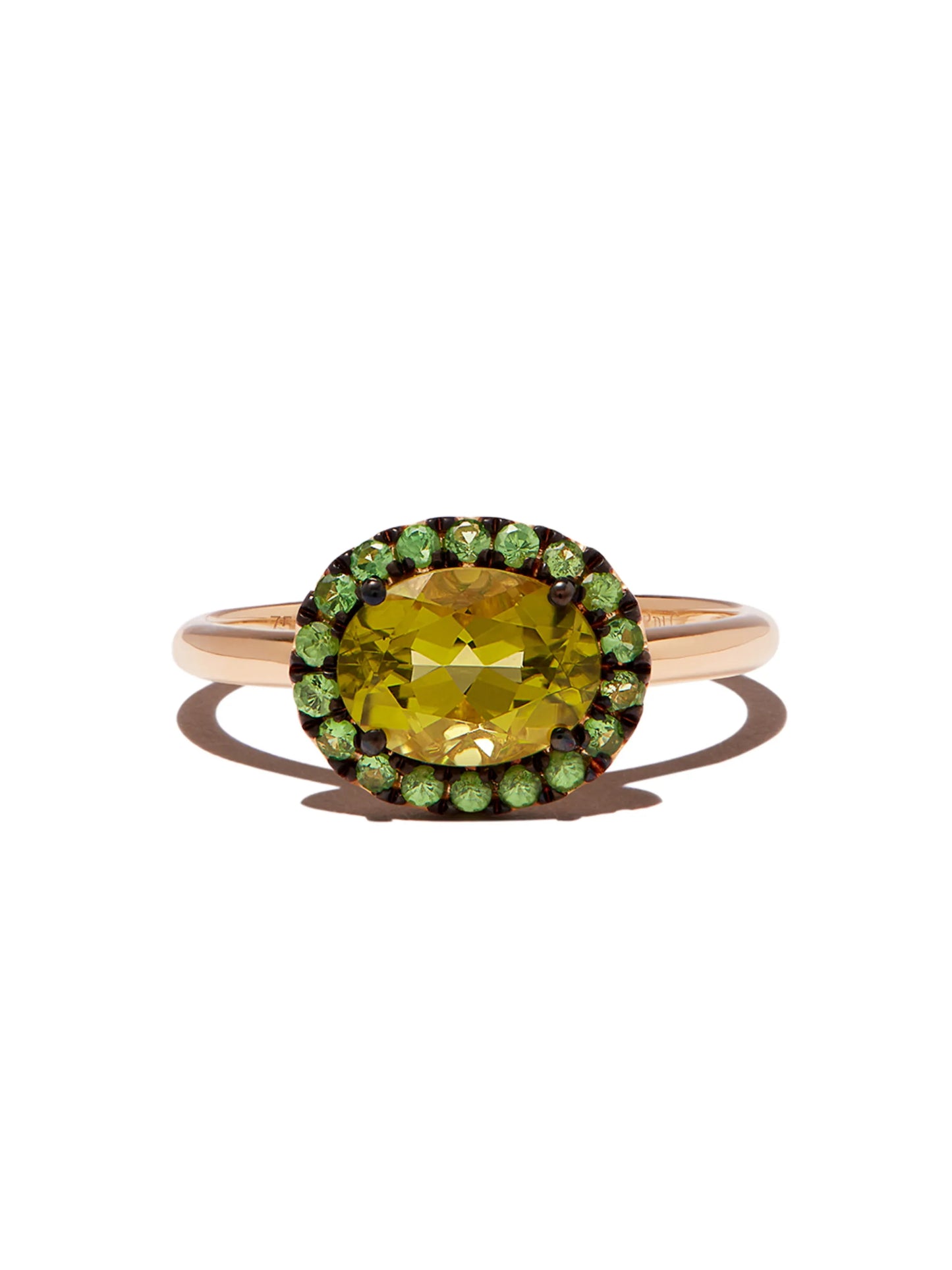 18kt yellow gold peridot and garnet ring