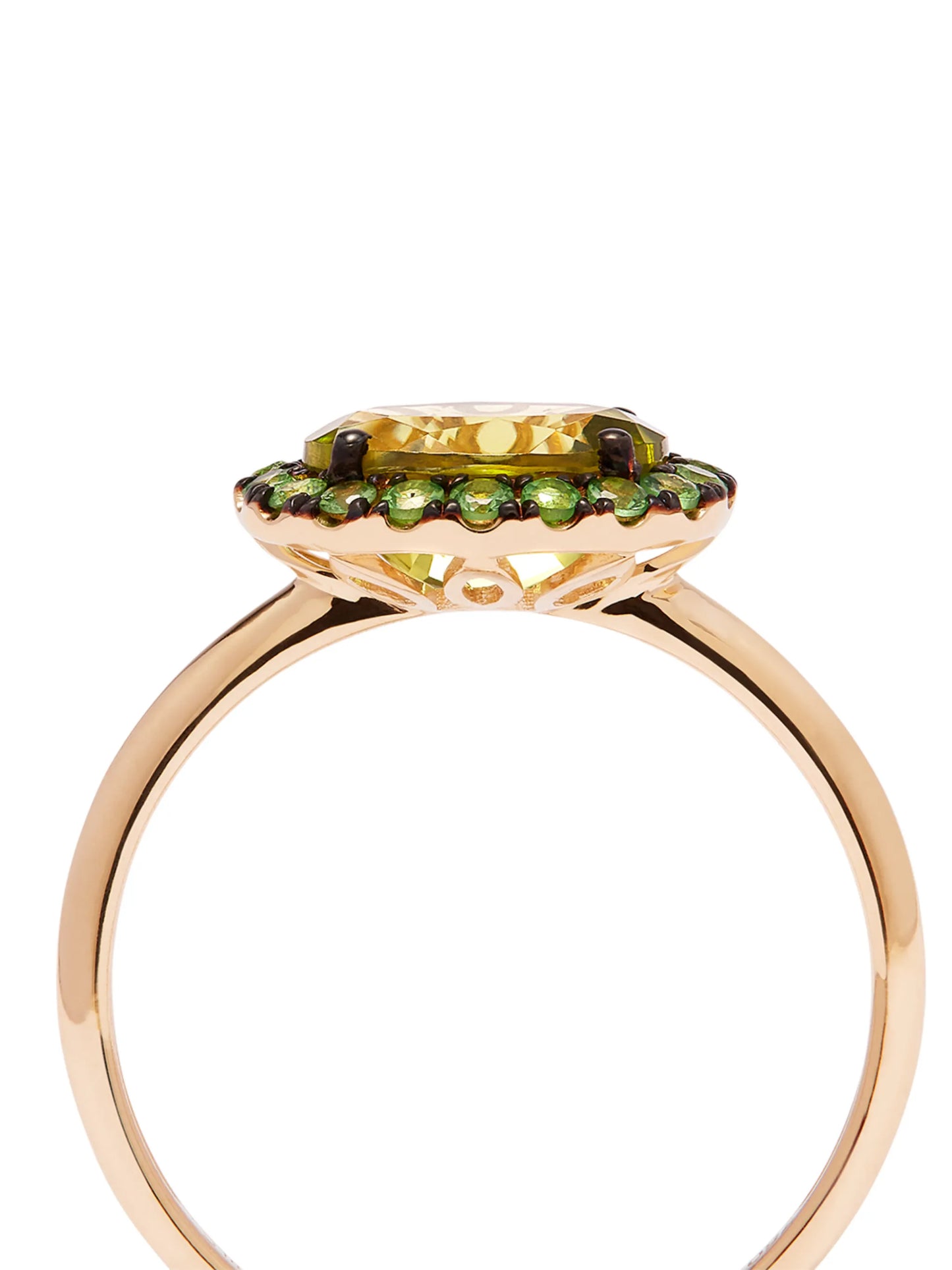 18kt yellow gold peridot and garnet ring