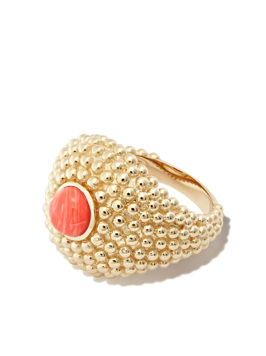 9kt yellow gold Bulle coral signet ring