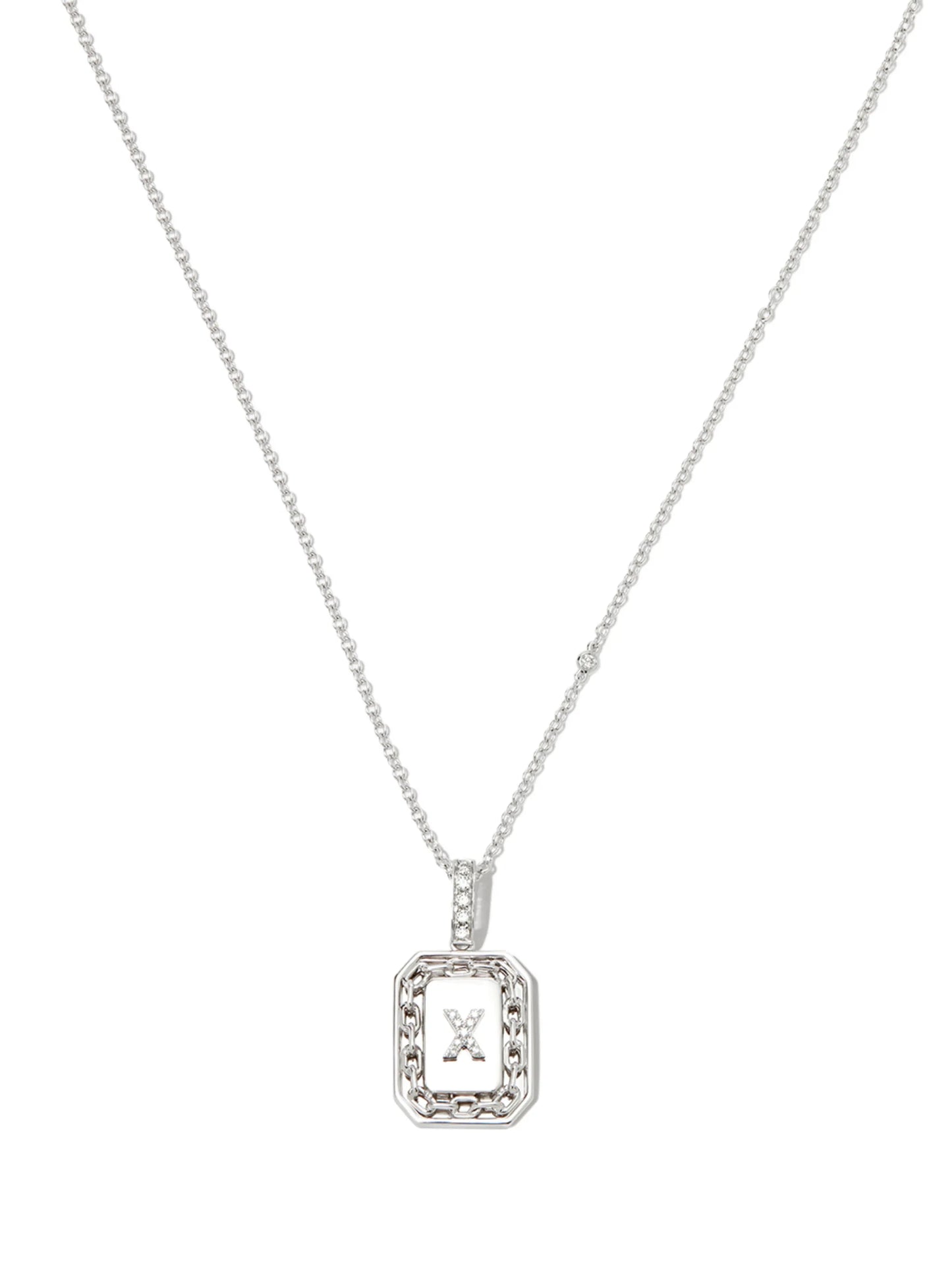 18K white gold x-initial bead-chain necklace