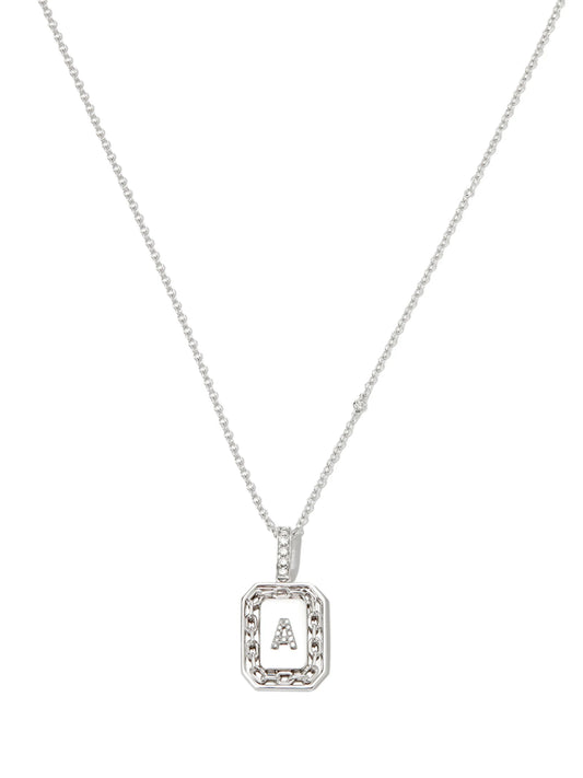 18kt white gold A-initial bead-chain necklace