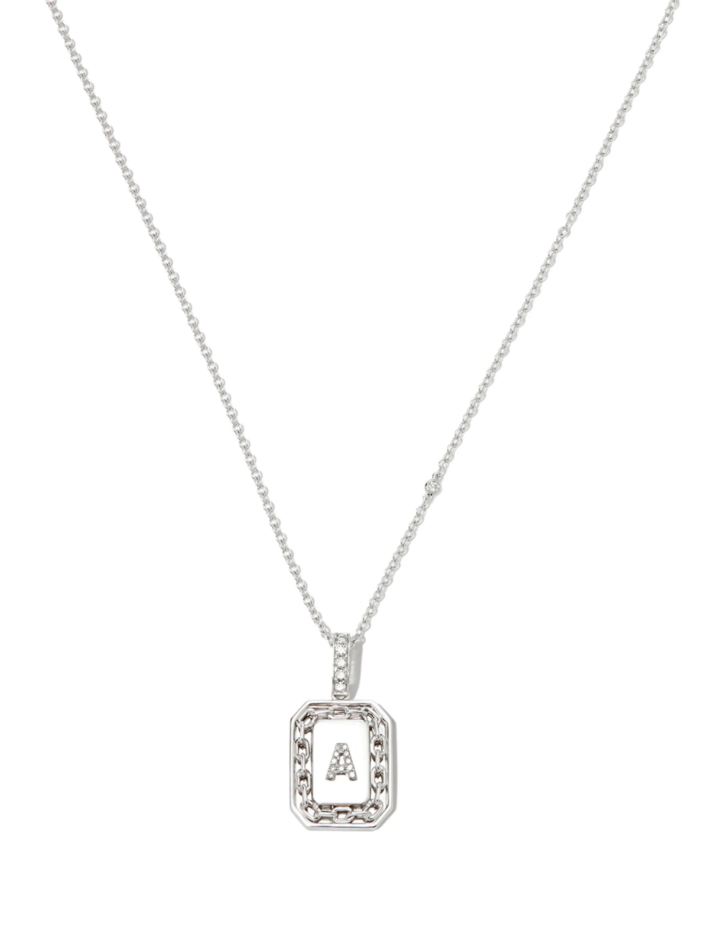 18K white gold a-initial bead-chain necklace