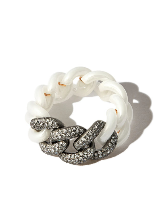 18kt black gold curb-link diamond ring