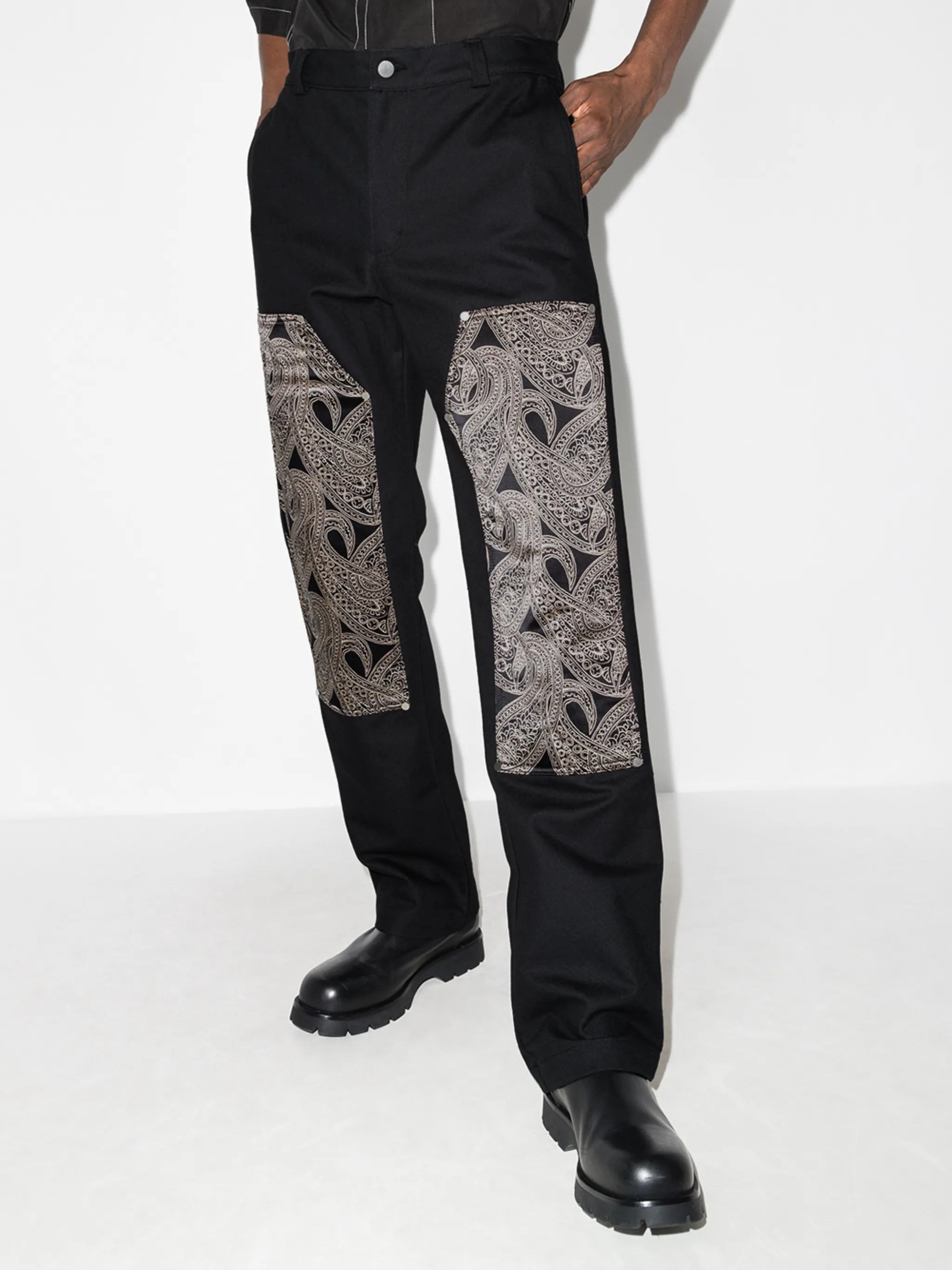 paisley-panel straight trousers