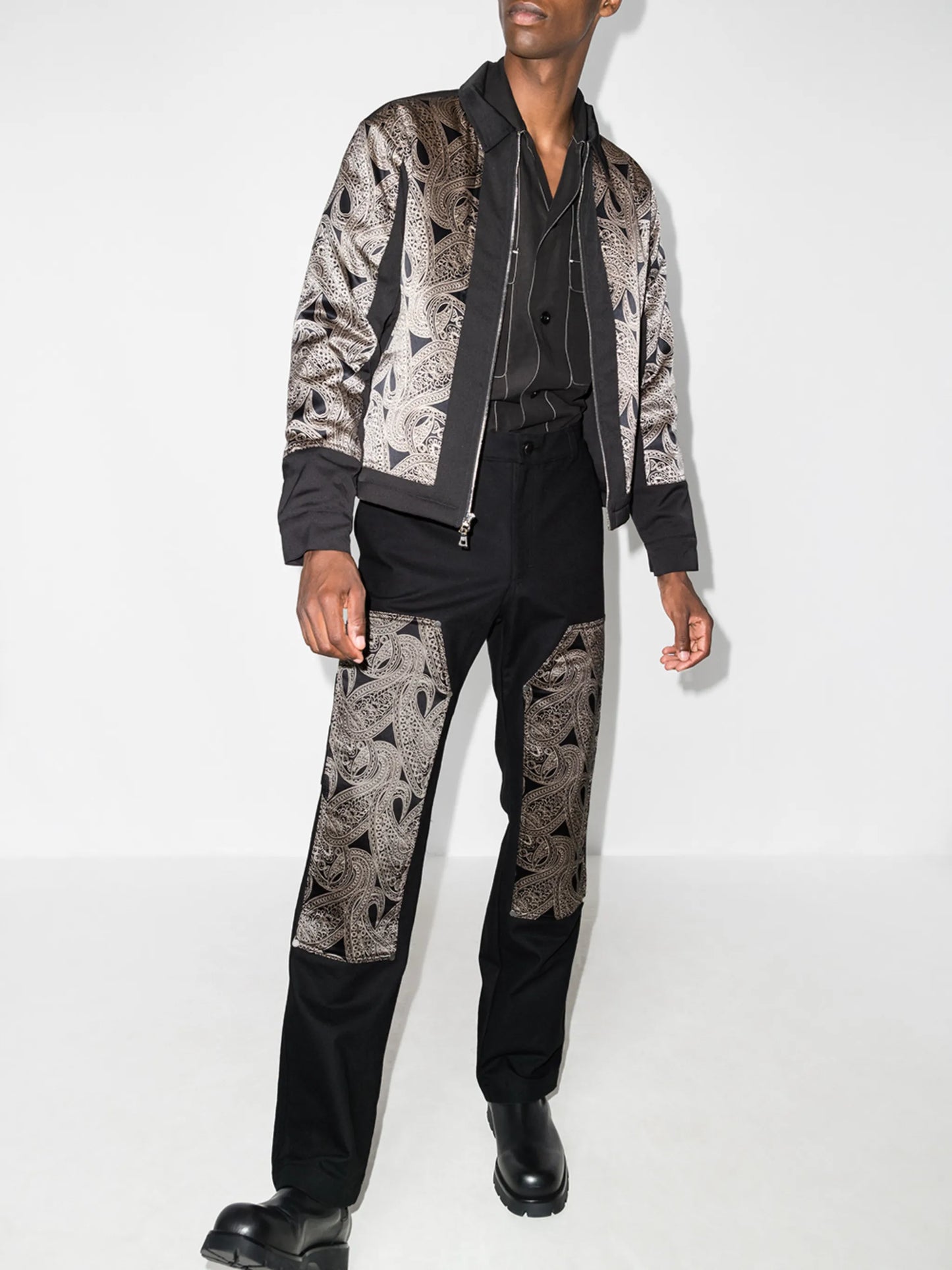 paisley-panel straight trousers