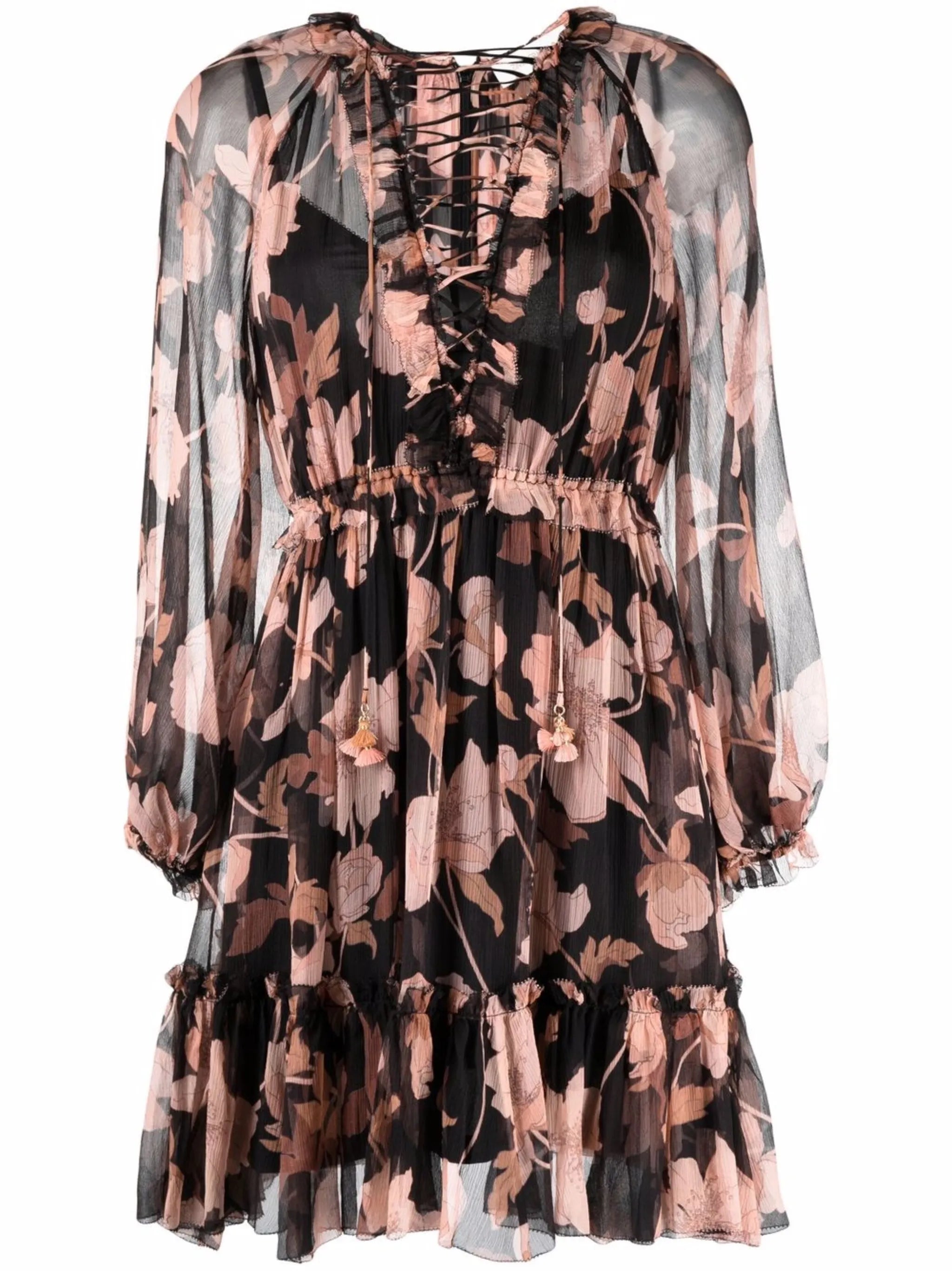 Concert lace-up floral-print dress