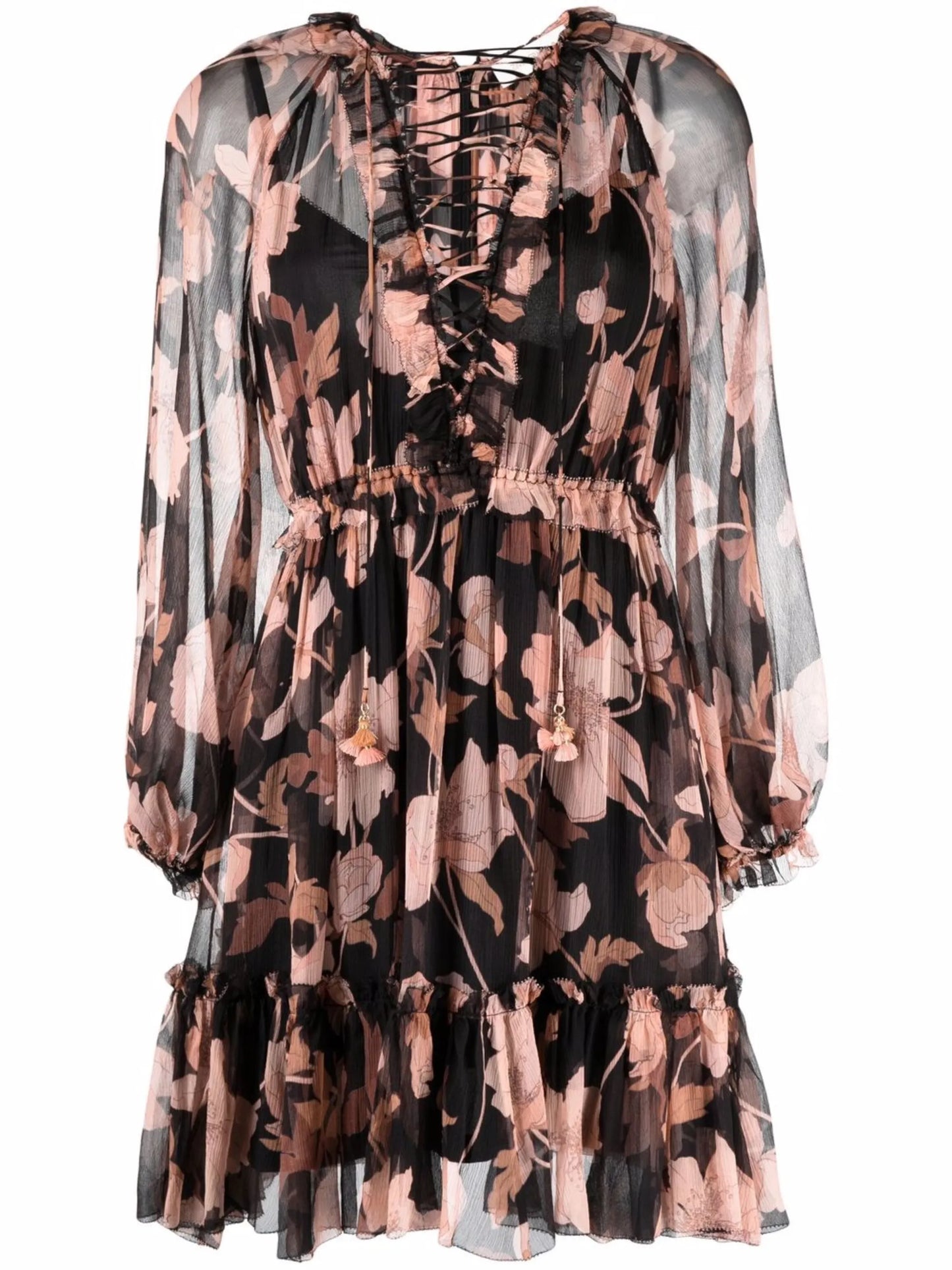 Concert lace-up floral-print dress