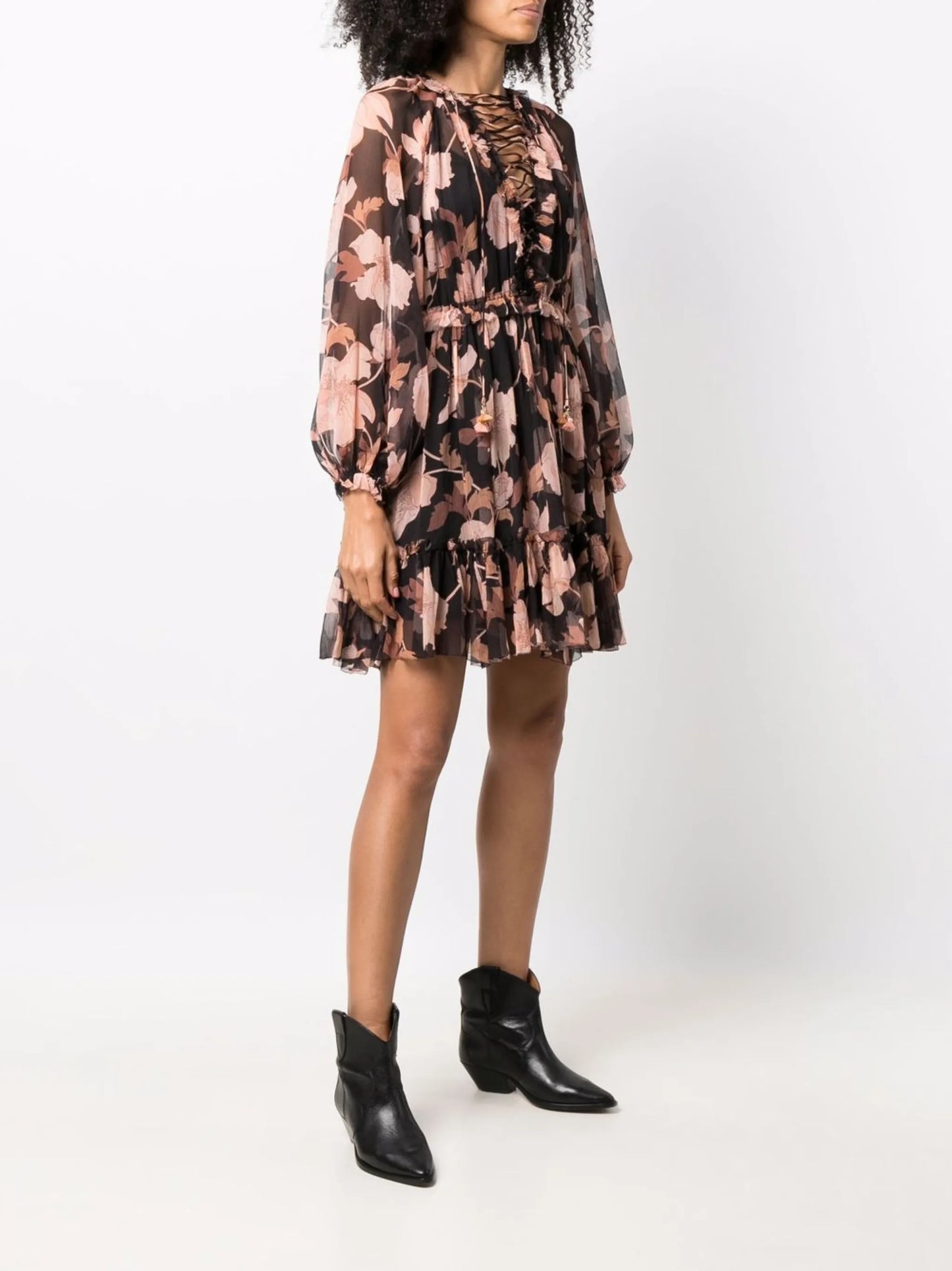 Concert lace-up floral-print dress