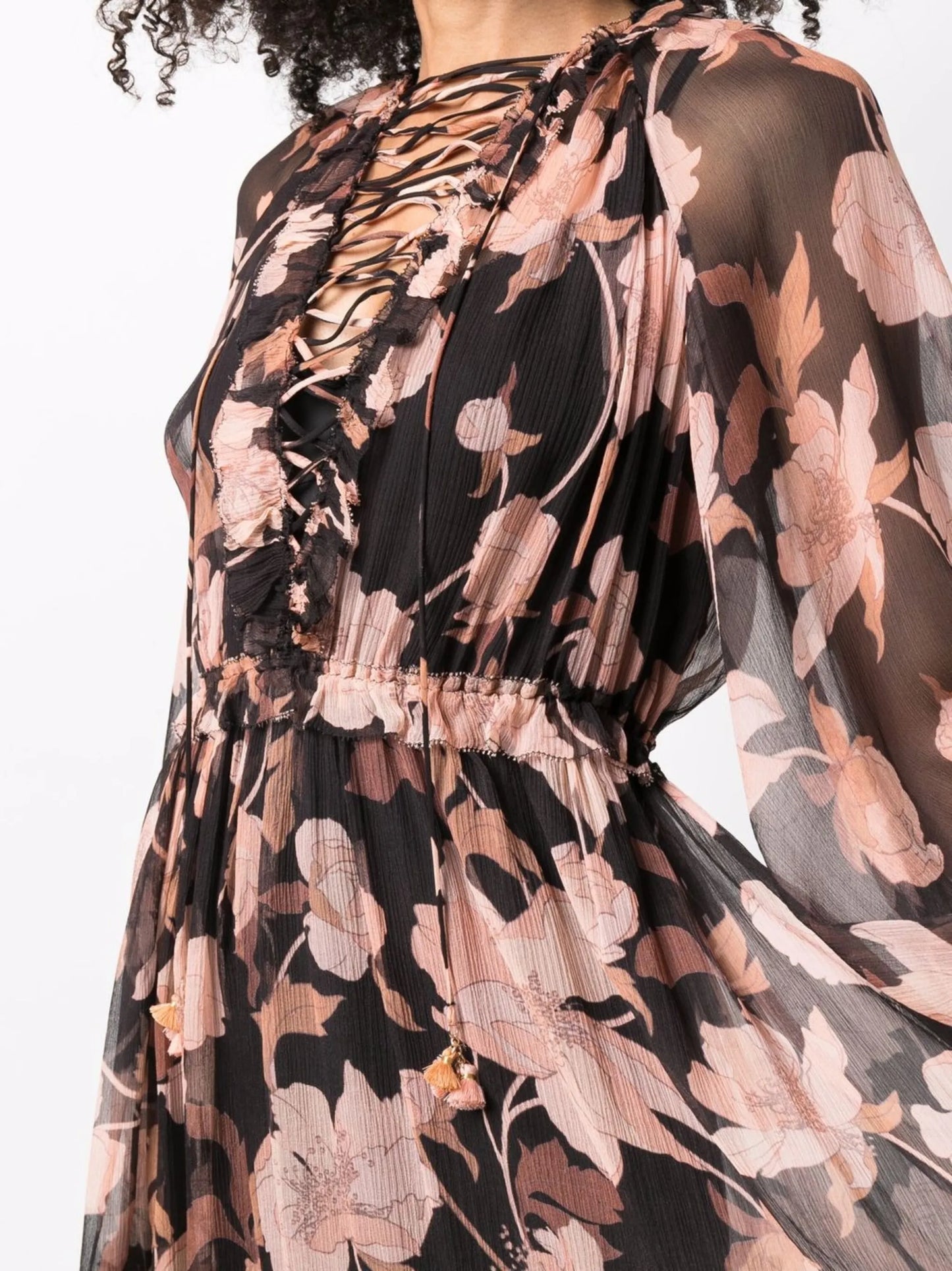 Concert lace-up floral-print dress