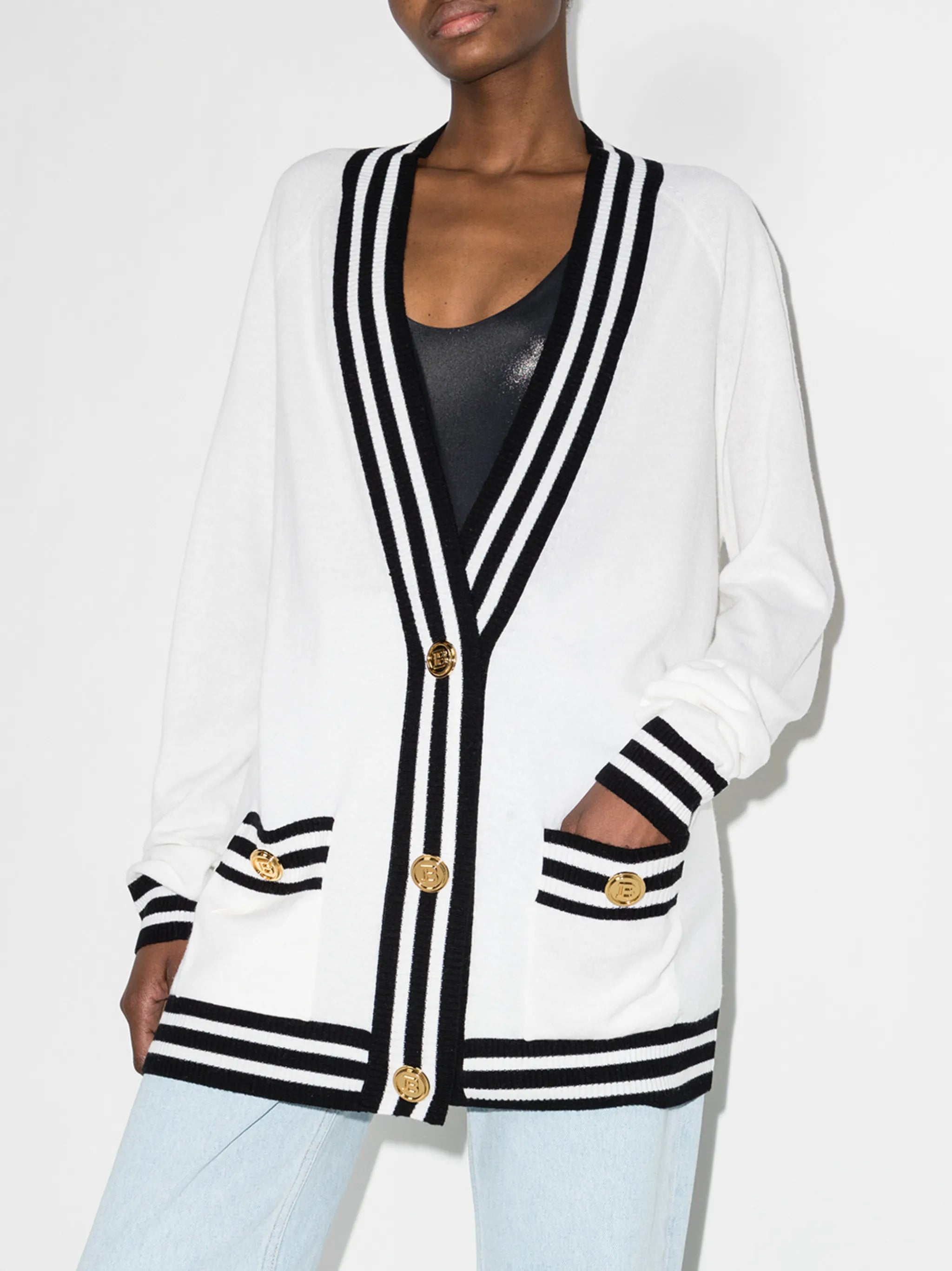 embroidered logo V-neck cardigan