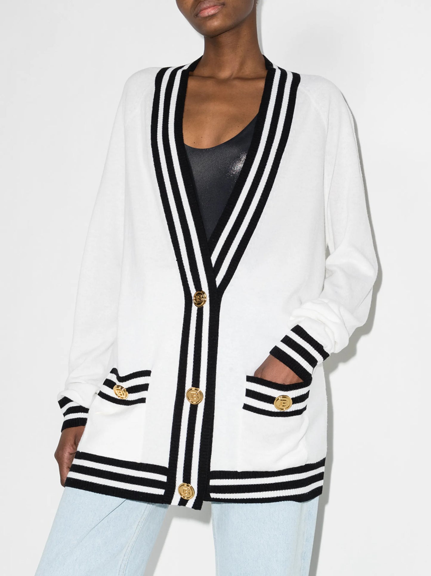 embroidered logo V-neck cardigan