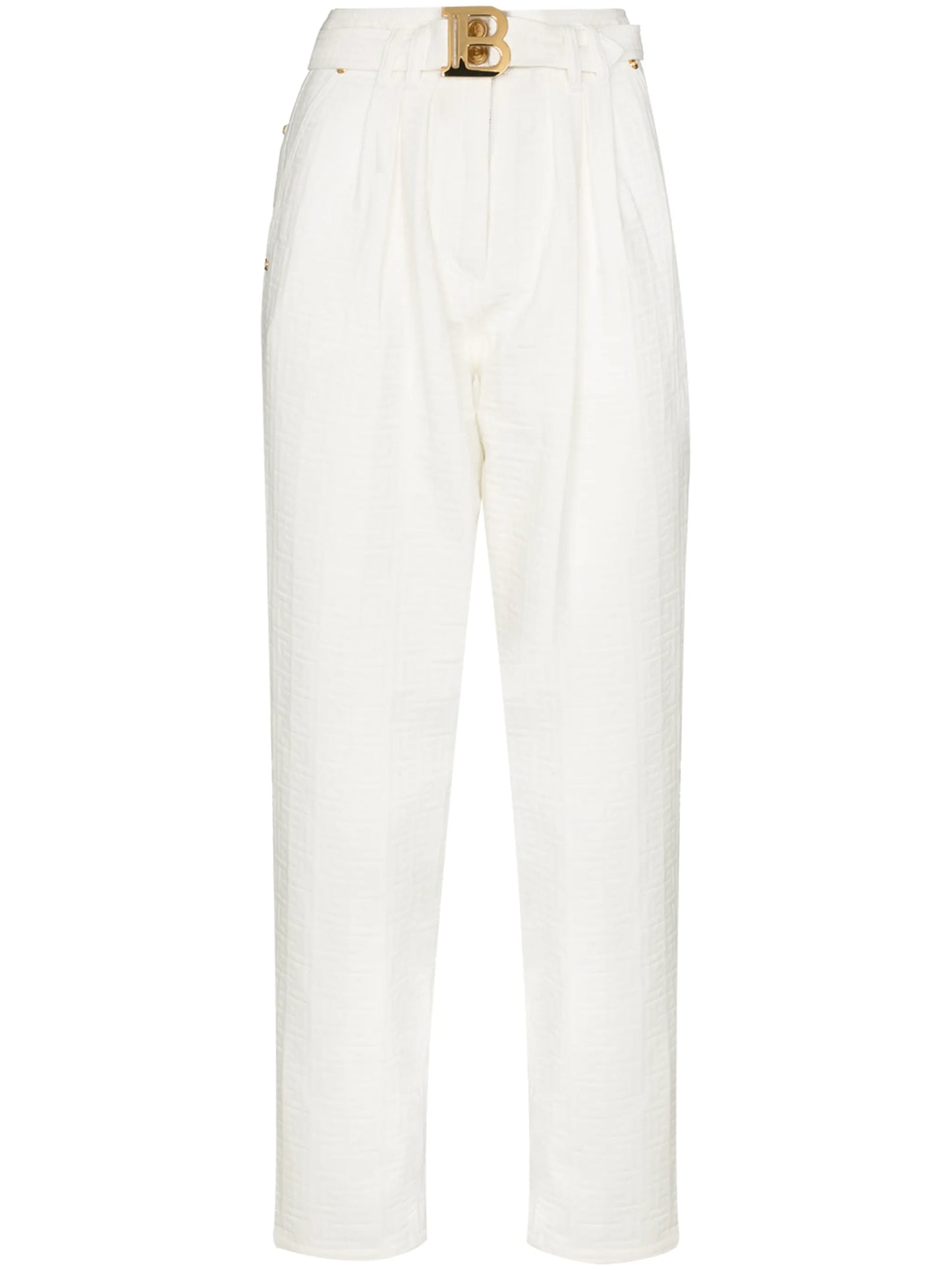 monogram-print logo-buckle high-waisted jeans