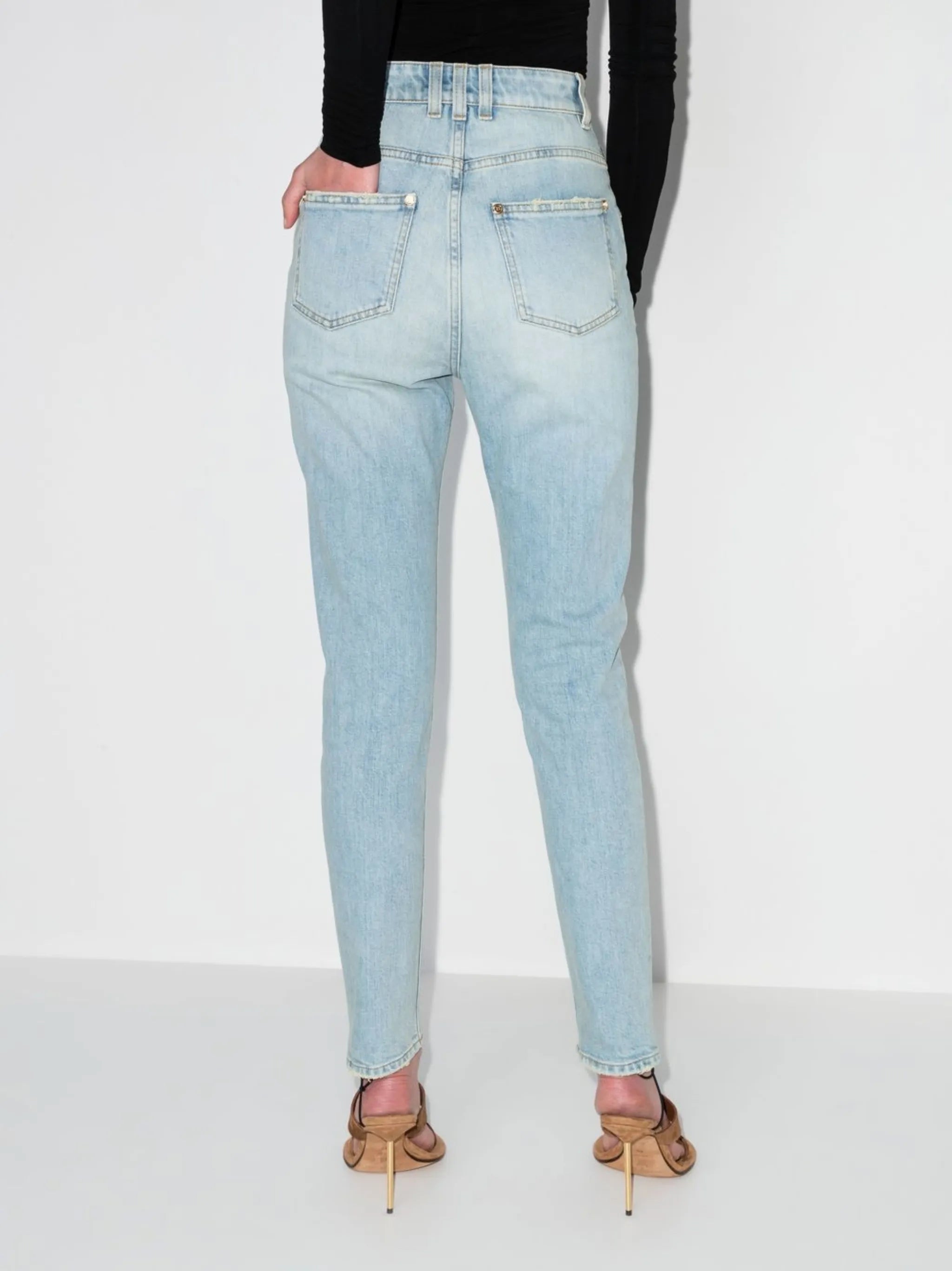 logo-buttons high-waisted skinny jeans