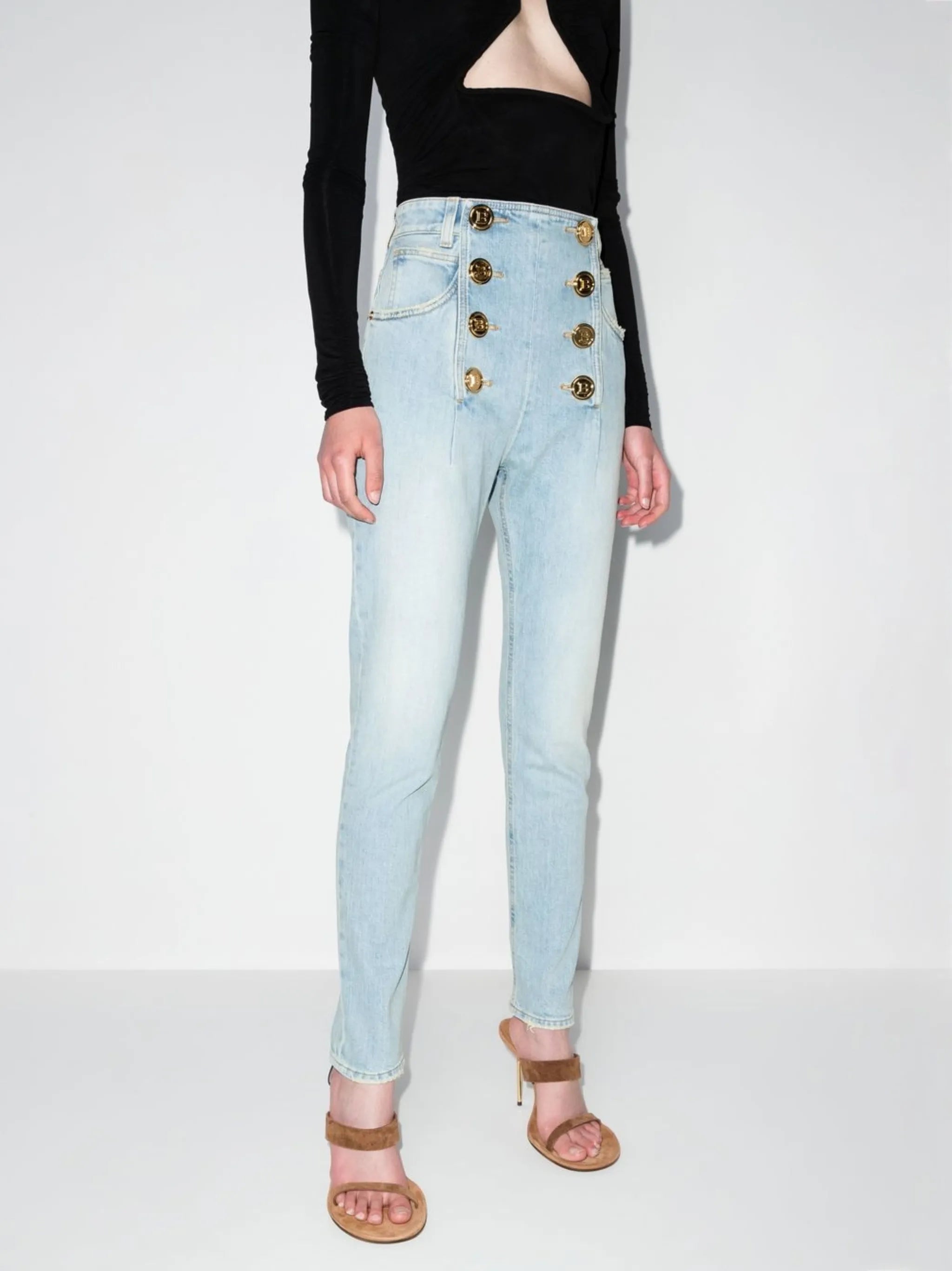 logo-buttons high-waisted skinny jeans