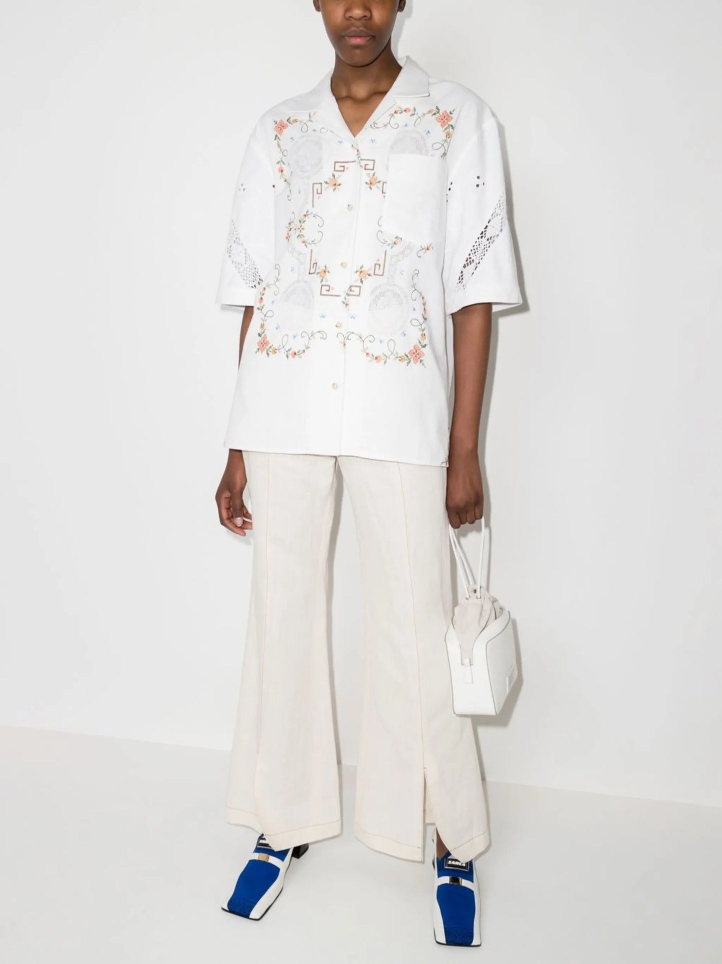 floral embroidery short-sleeve shirt