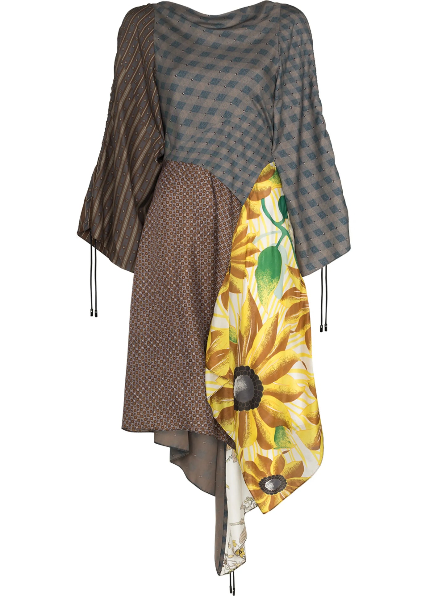 patchwork draped silk dress