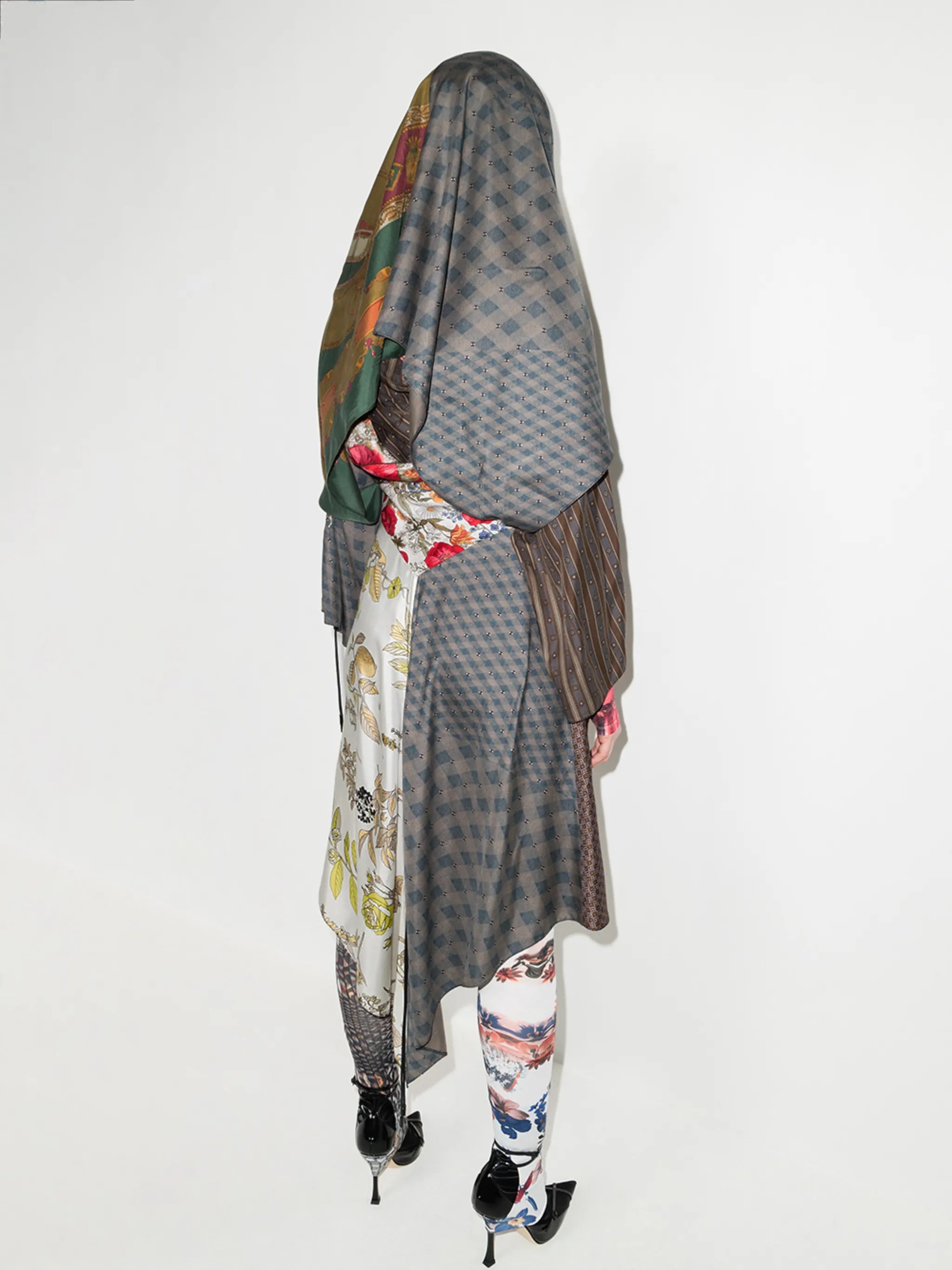 patchwork draped silk dress