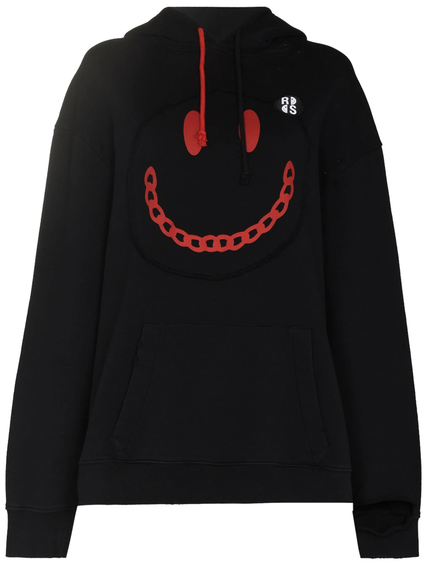 smiley face-print drawstring hoodie