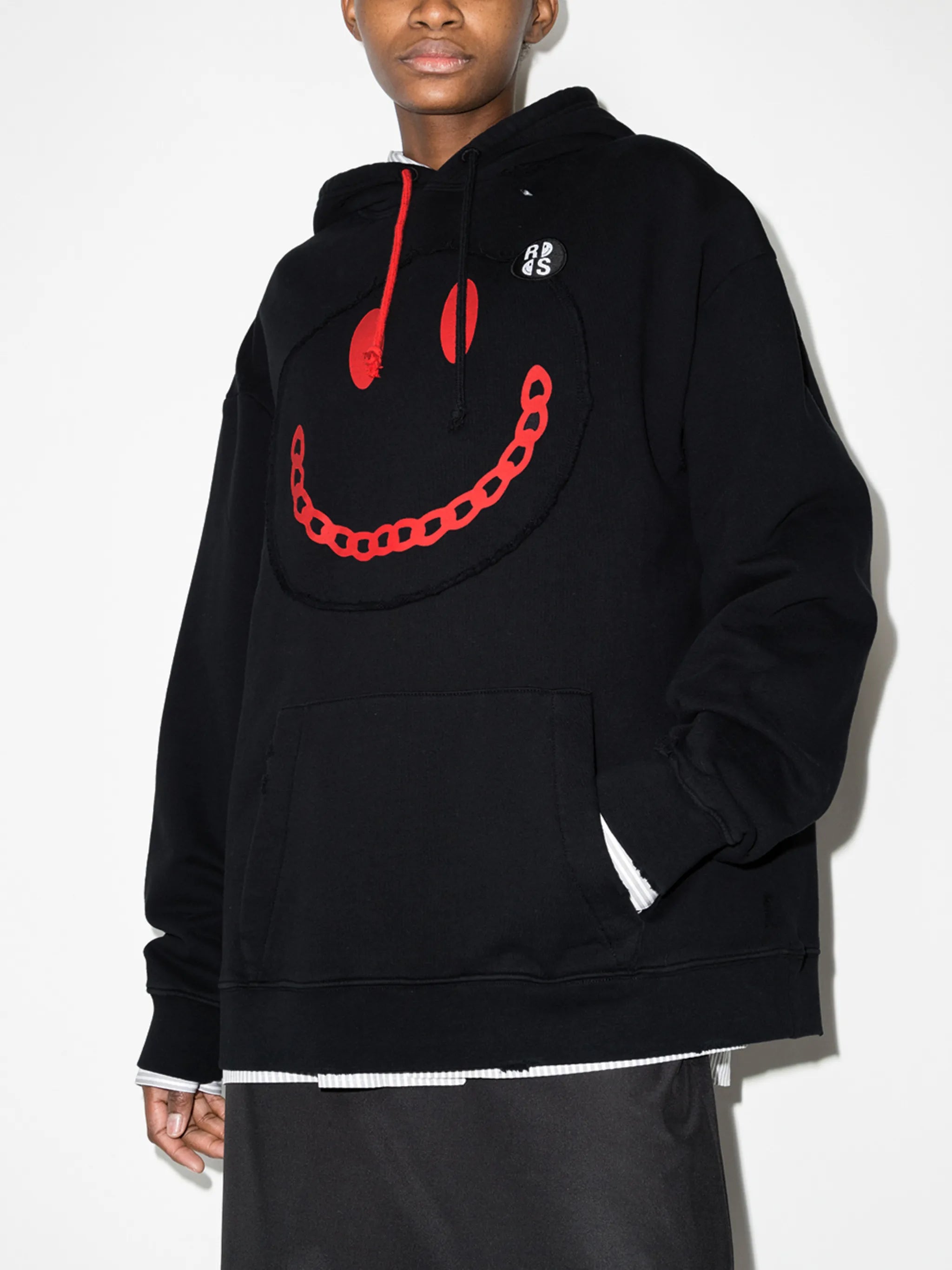 smiley face-print drawstring hoodie