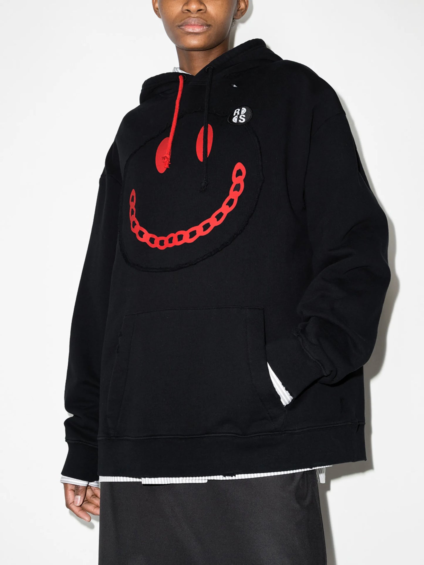 smiley face-print drawstring hoodie