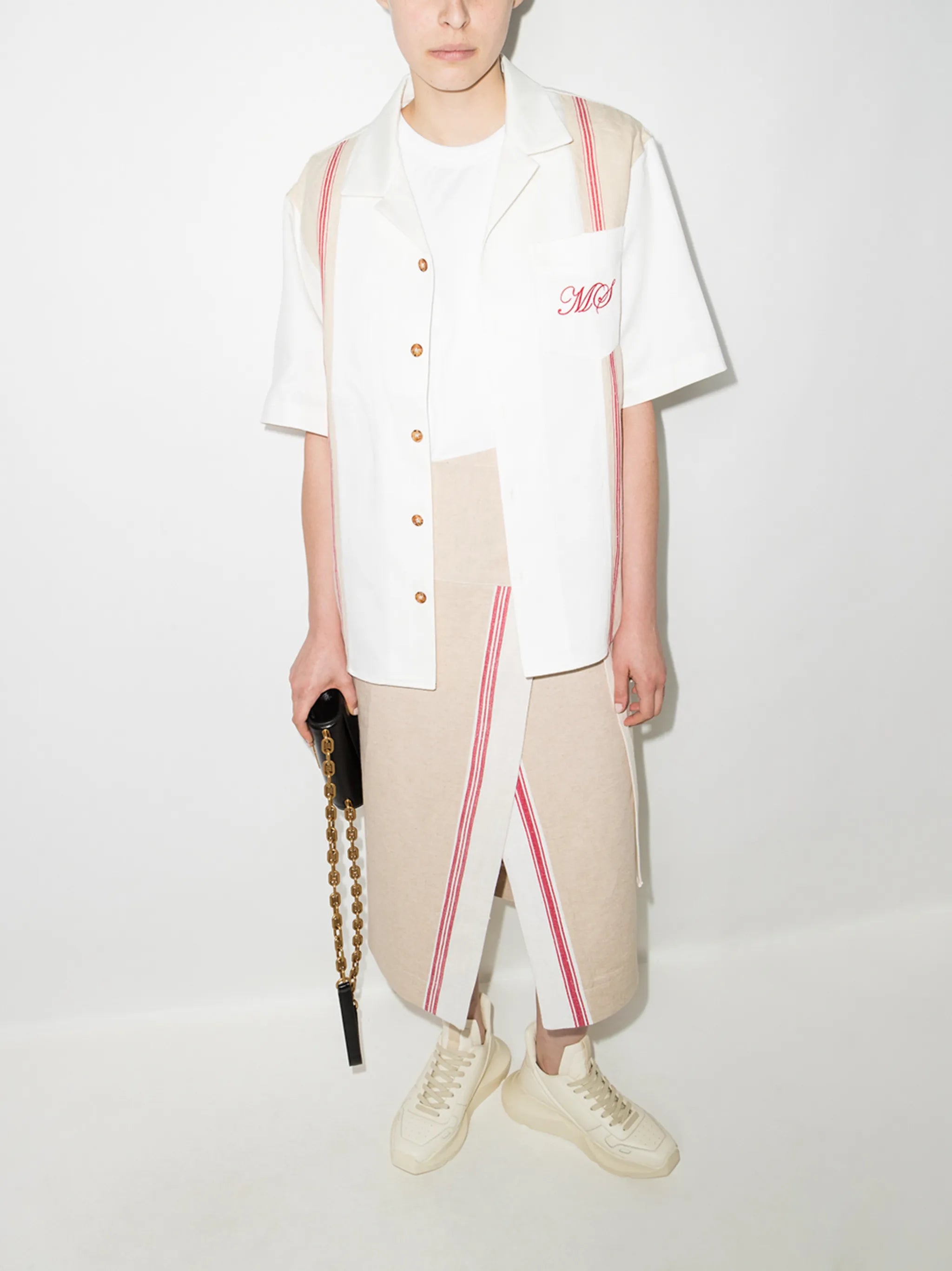 tea-towel logo-embroidered shirt
